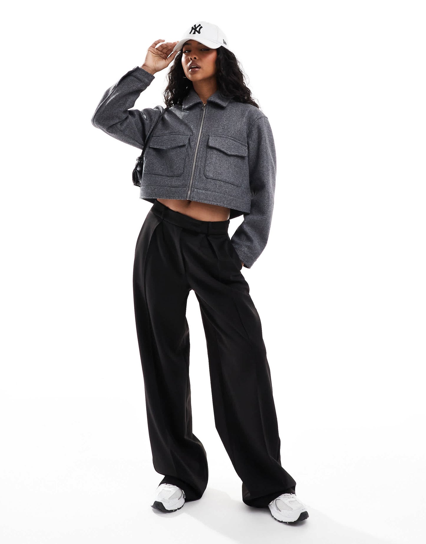 Bershka boxy wool jacket in dark grey
