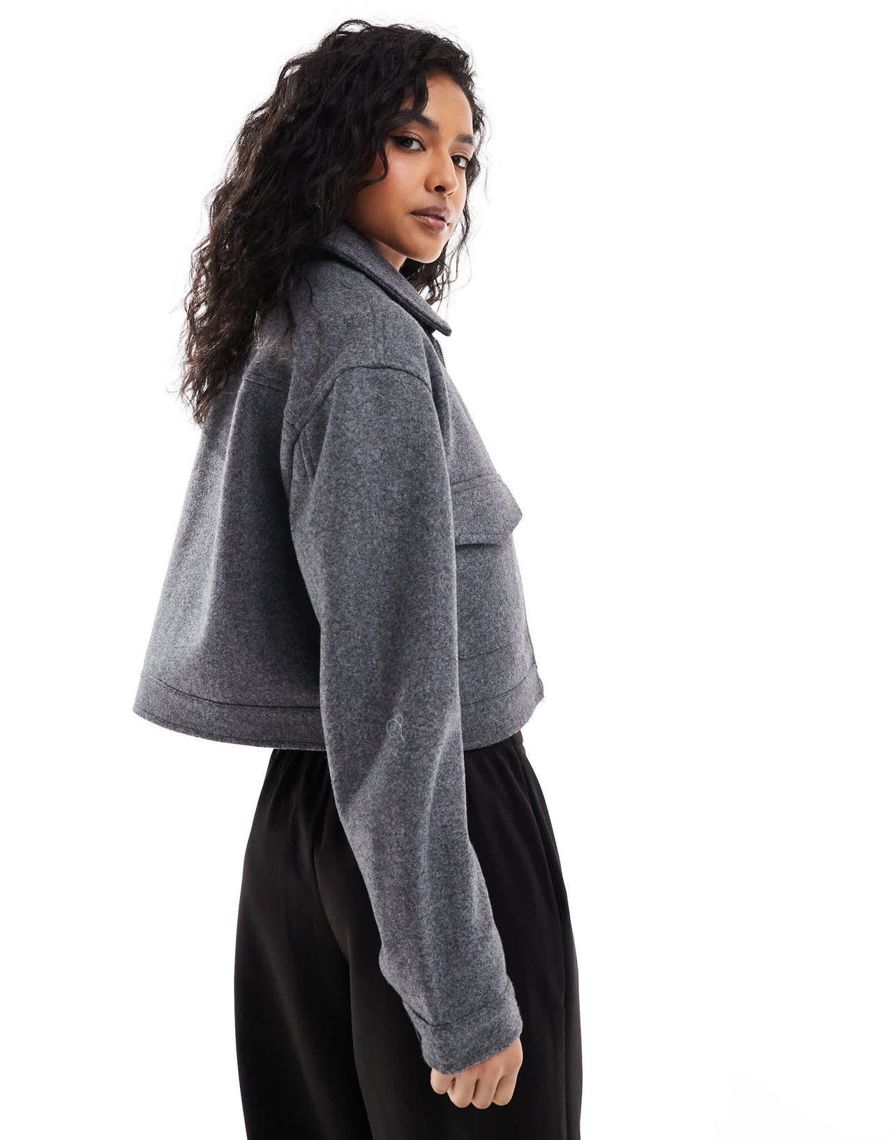Bershka boxy wool jacket in dark grey