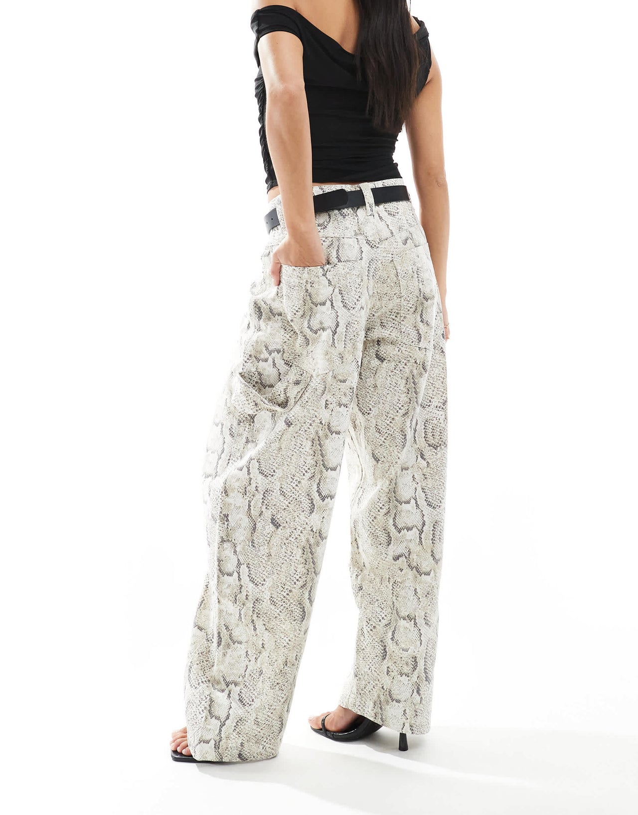 Bershka Petite carpenter trousers in snakeskin print
