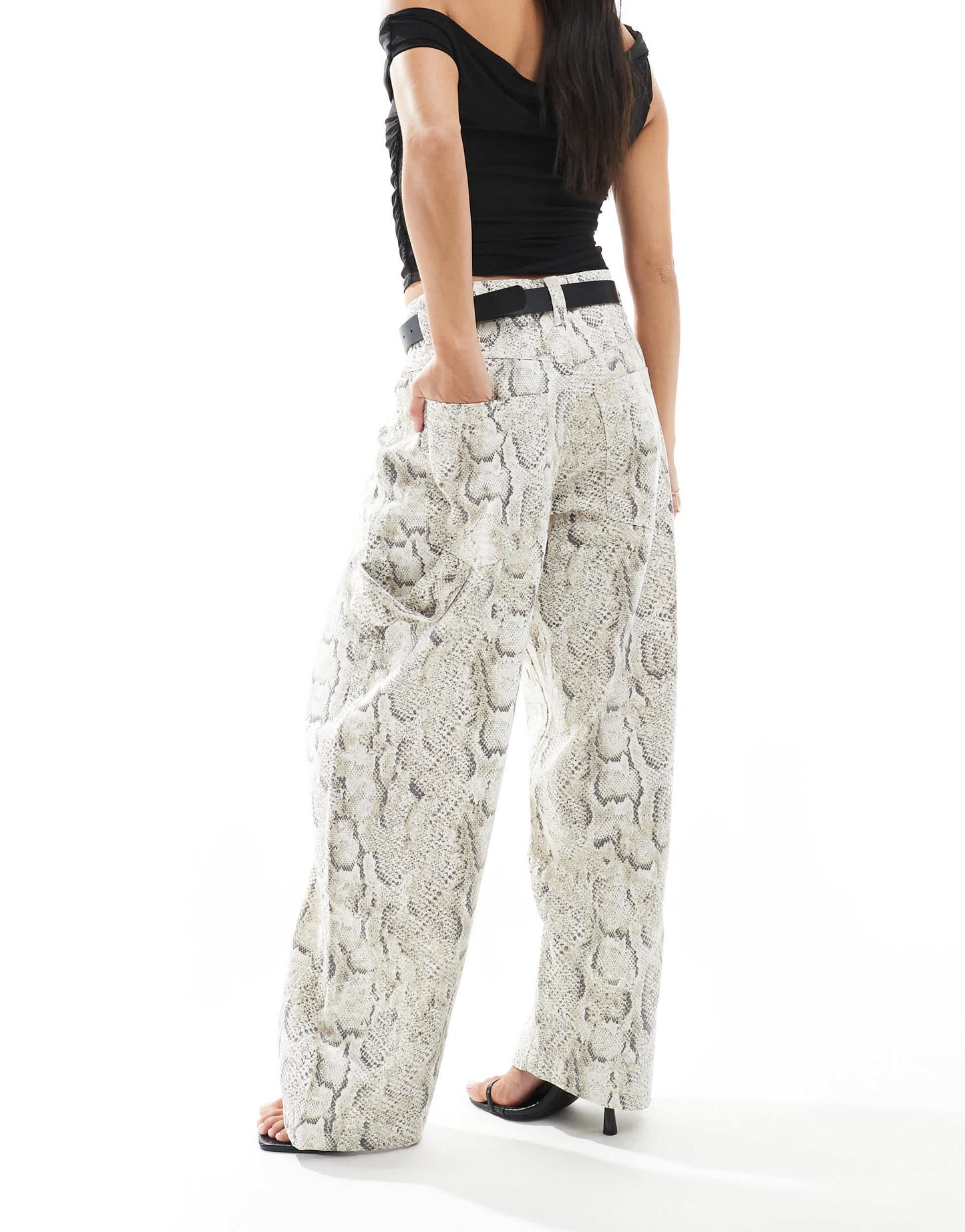 Bershka Petite carpenter trousers in snakeskin print