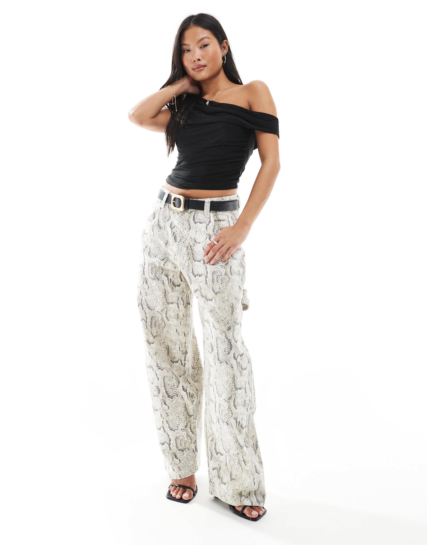 Bershka Petite carpenter trousers in snakeskin print