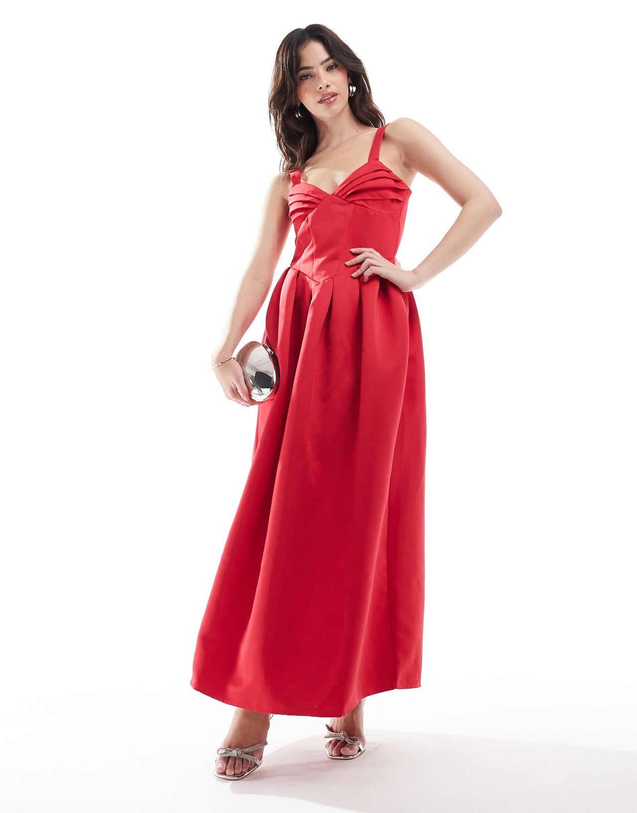 The Frolic exclusive heavy satin cami corset maxi dress in red