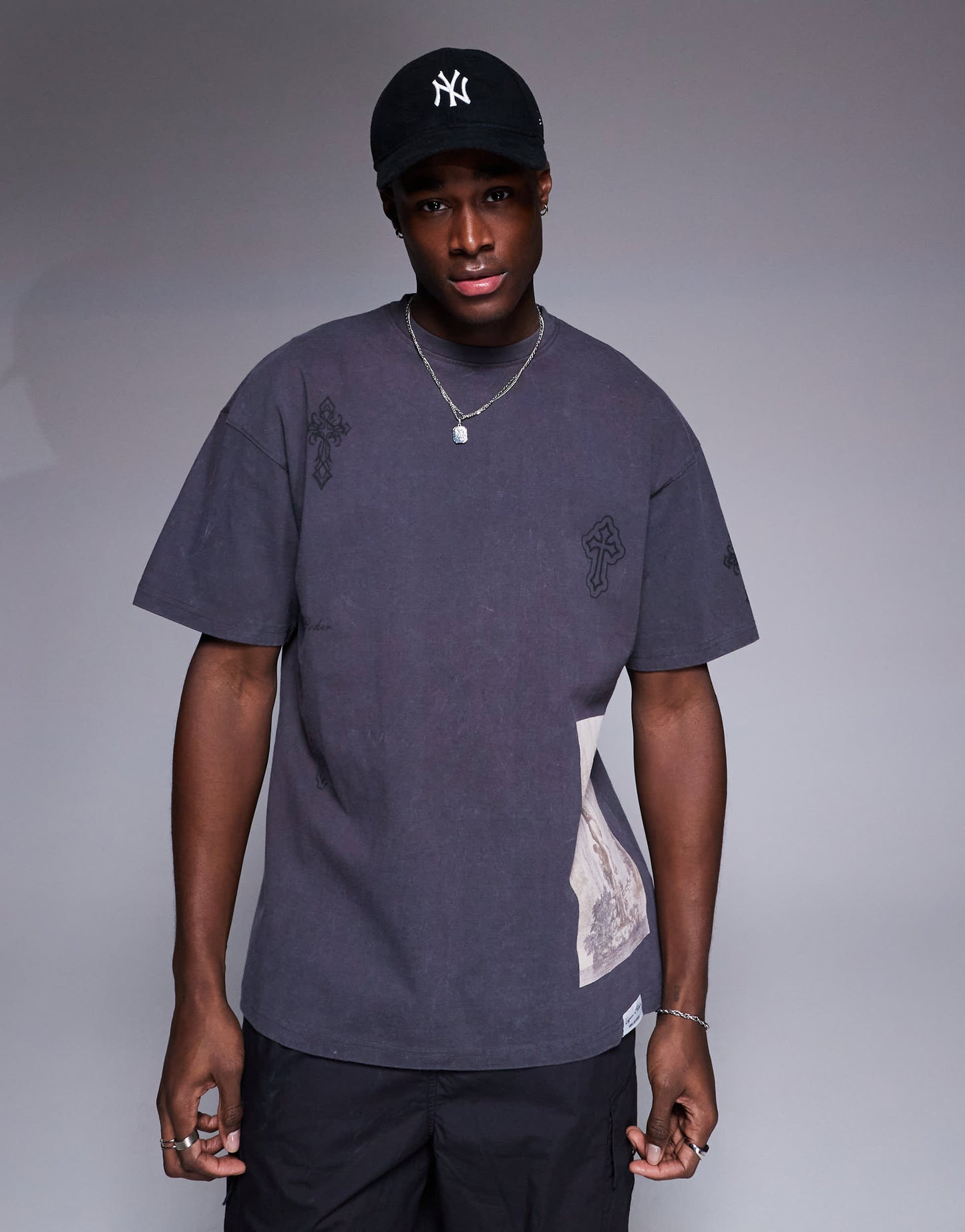 Liquor N Poker oversized t-shirt with cross placement print in grey