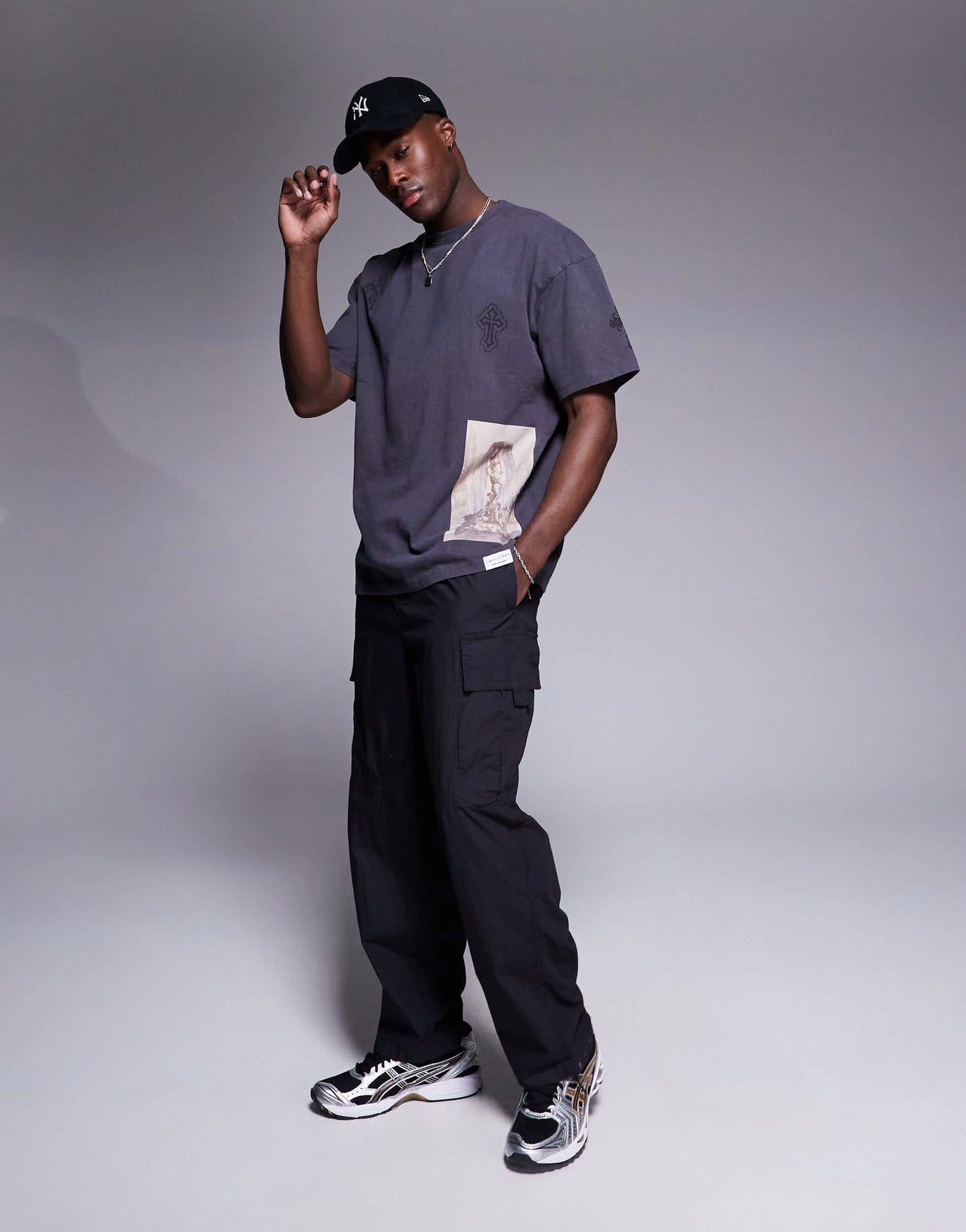 Liquor N Poker oversized t-shirt with cross placement print in grey