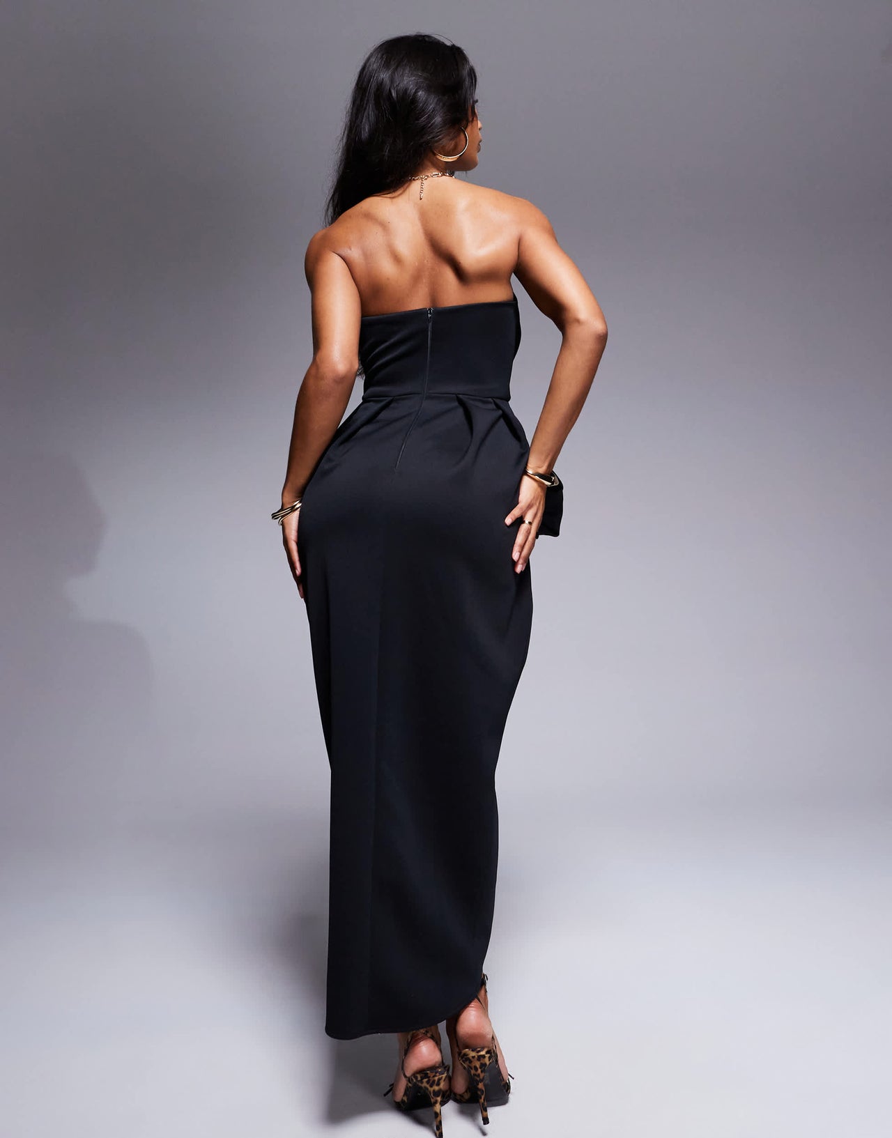 ASOS DESIGN bandeau midi dress with oversized bow in black