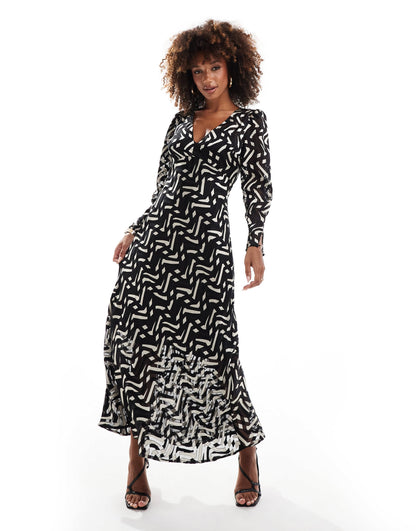 French Connection Diandra satin midi dress in mono burn out