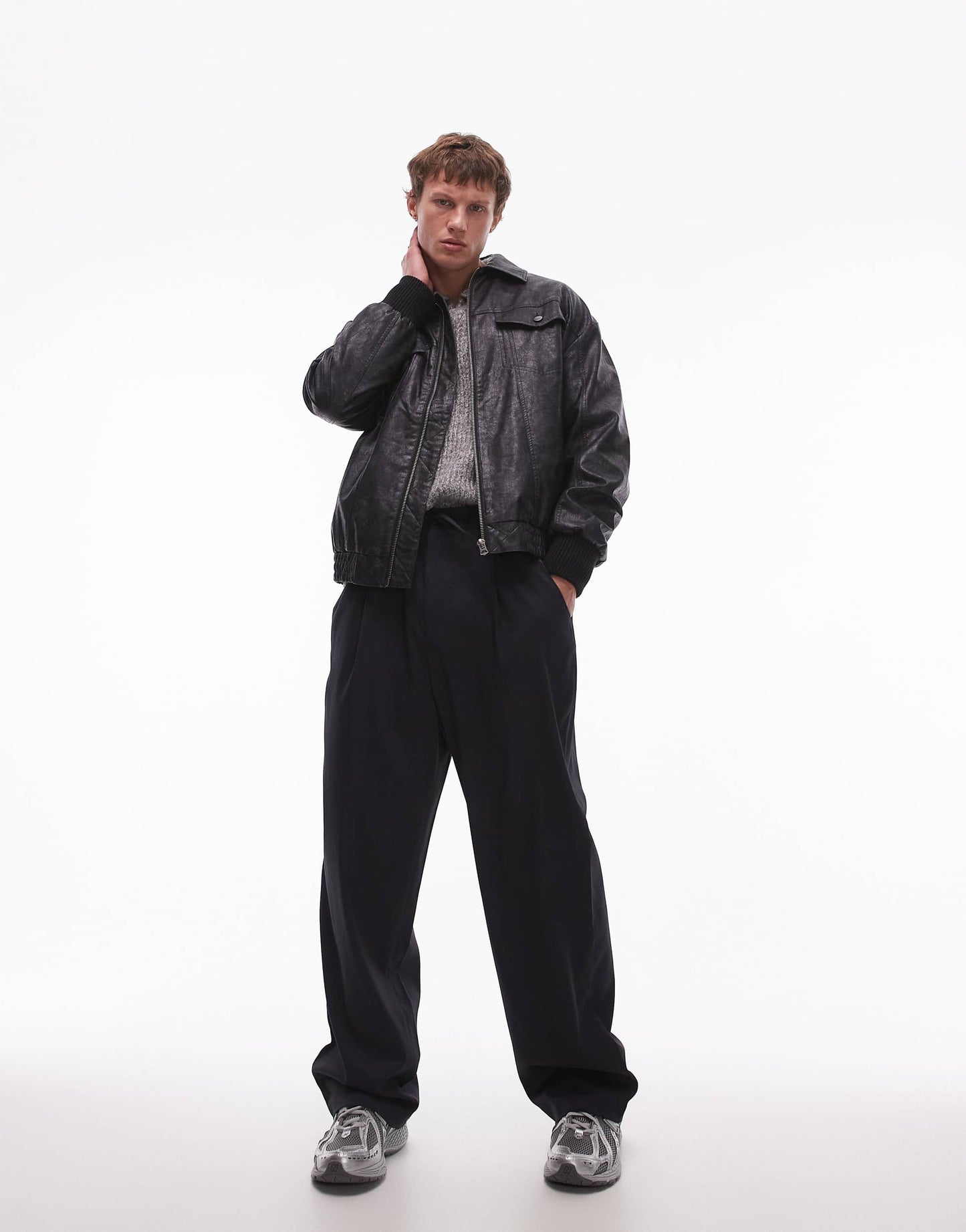 Topman wide leg with elasticated tie waist trousers in navy
