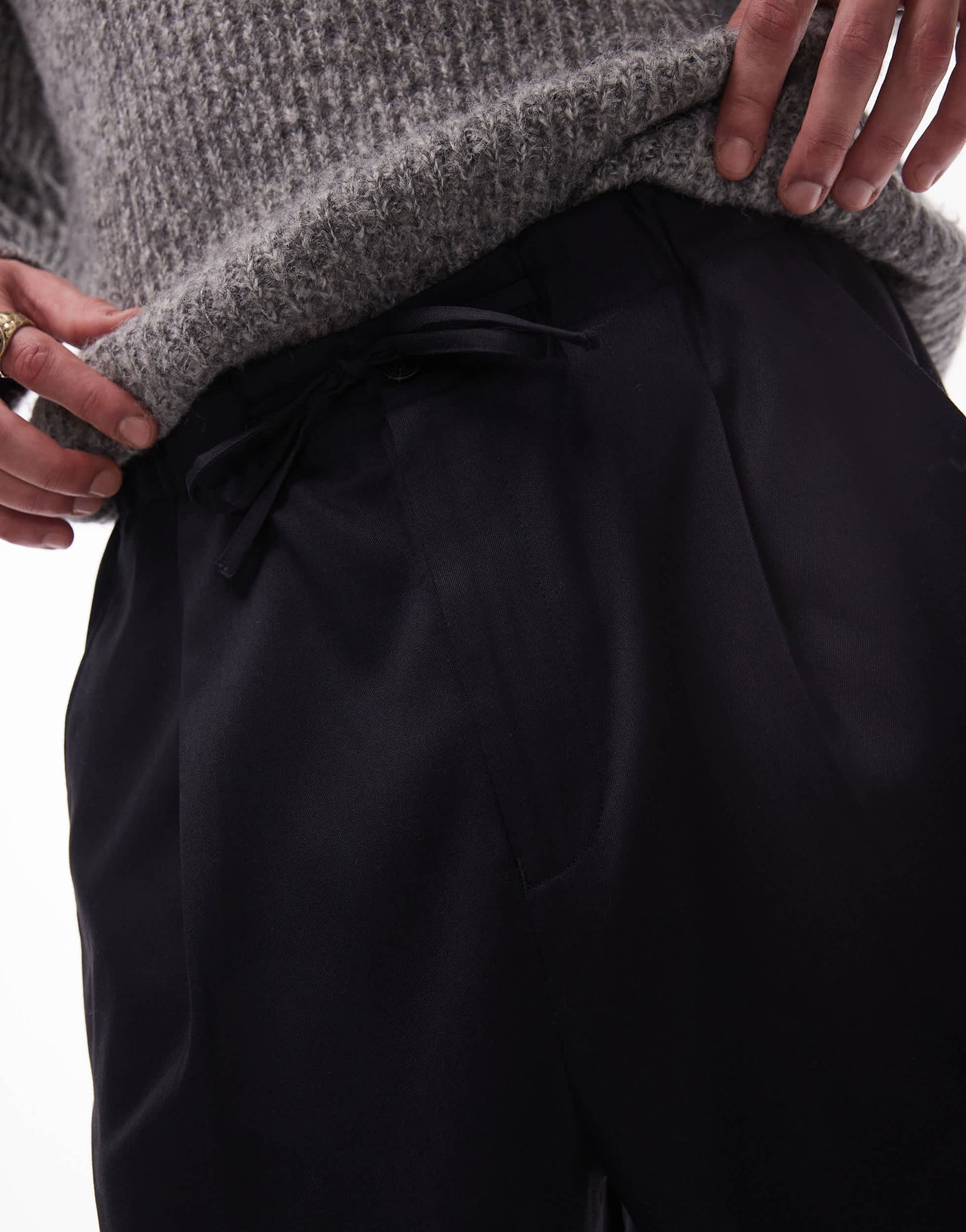 Topman wide leg with elasticated tie waist trousers in navy