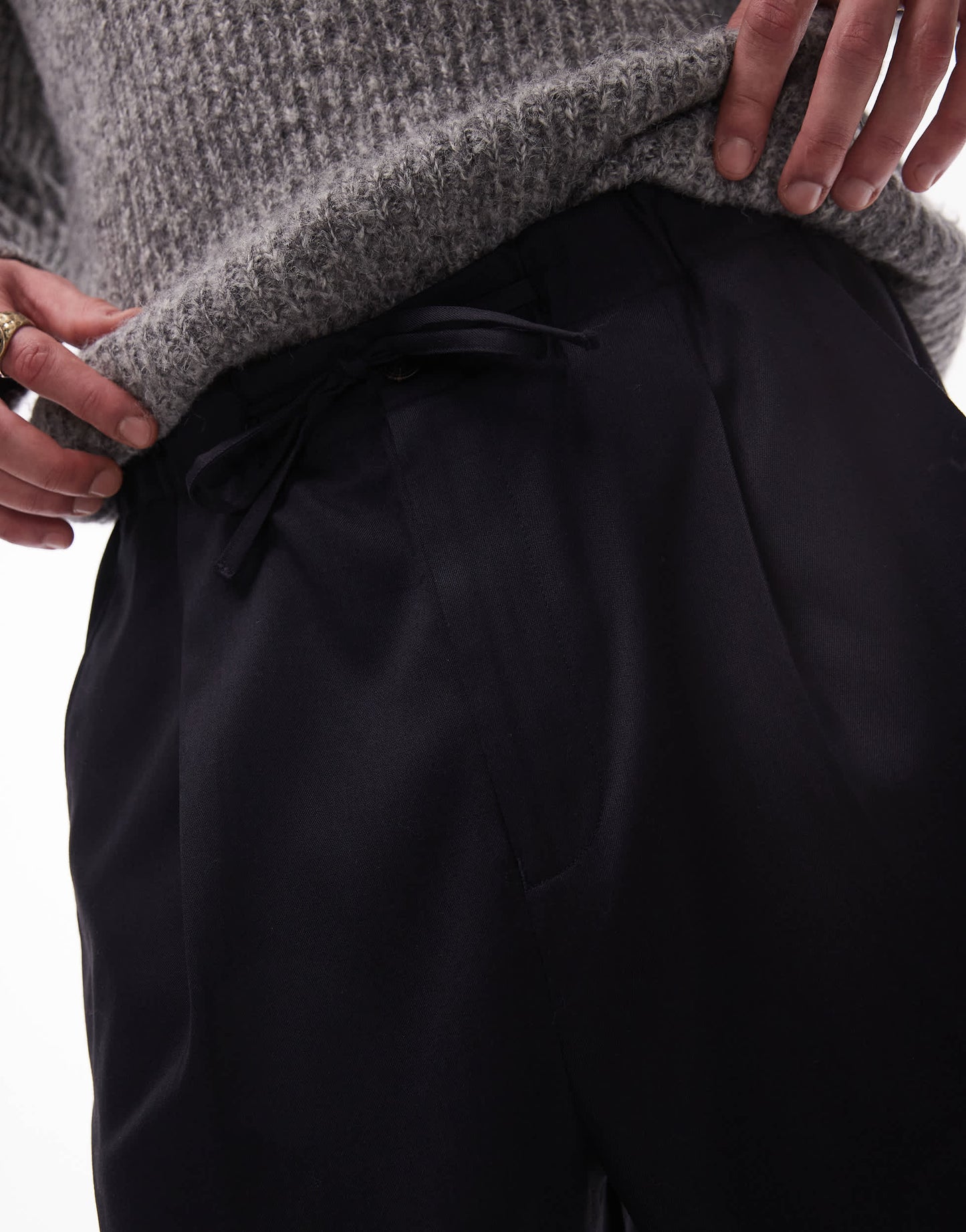 Topman wide leg with elasticated tie waist trousers in navy