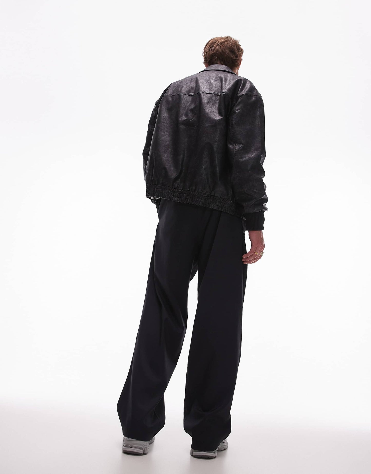 Topman wide leg with elasticated tie waist trousers in navy
