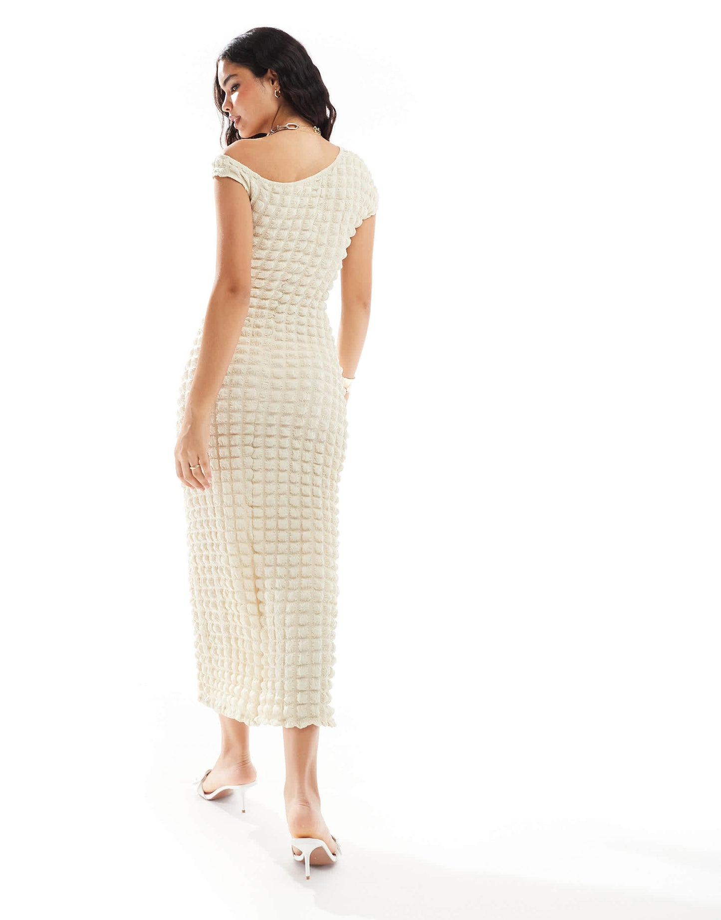 ASOS DESIGN textured asymmetric cutout midi dress in cream