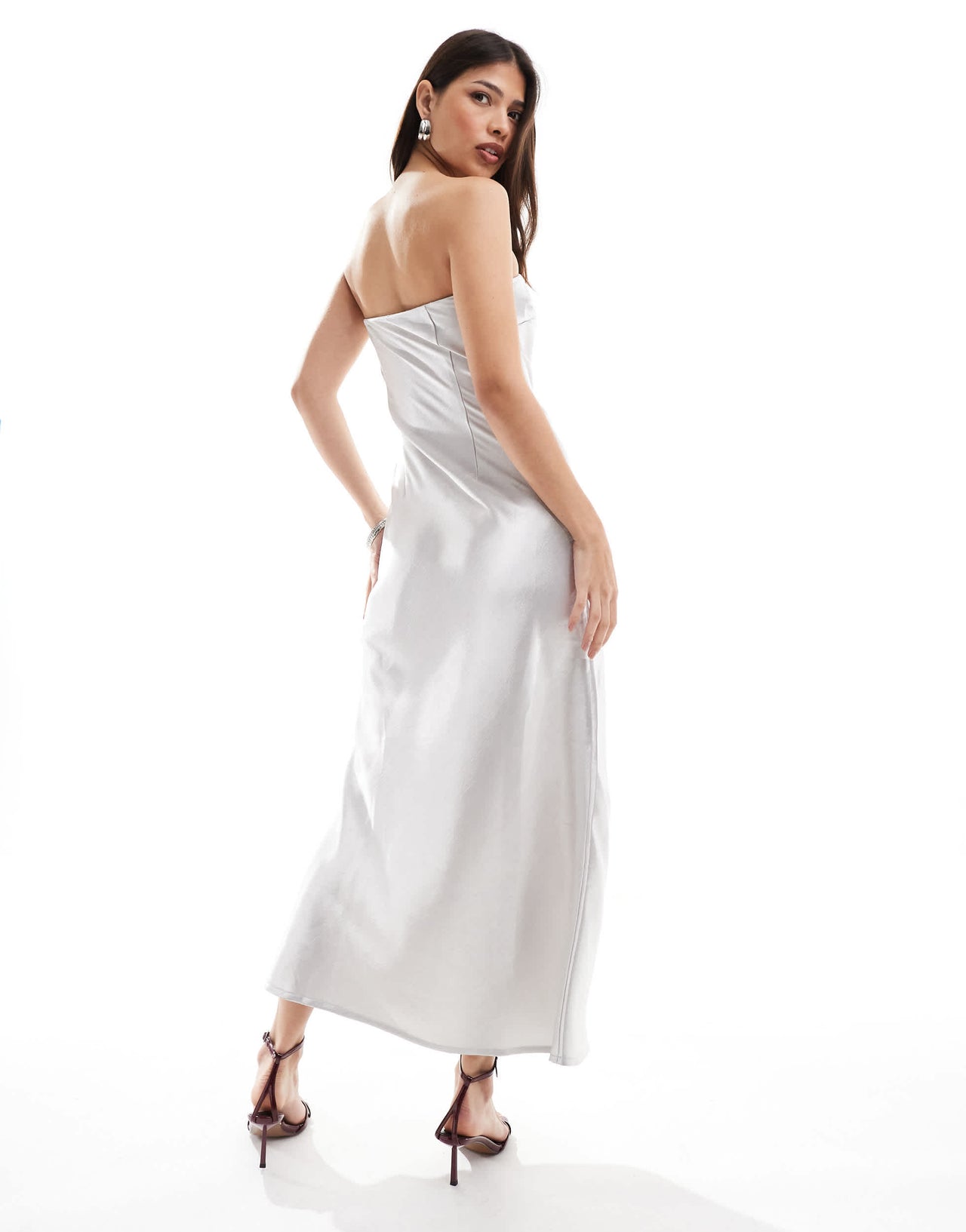 4th & Reckless satin bandeau fishtail maxi dress in silver