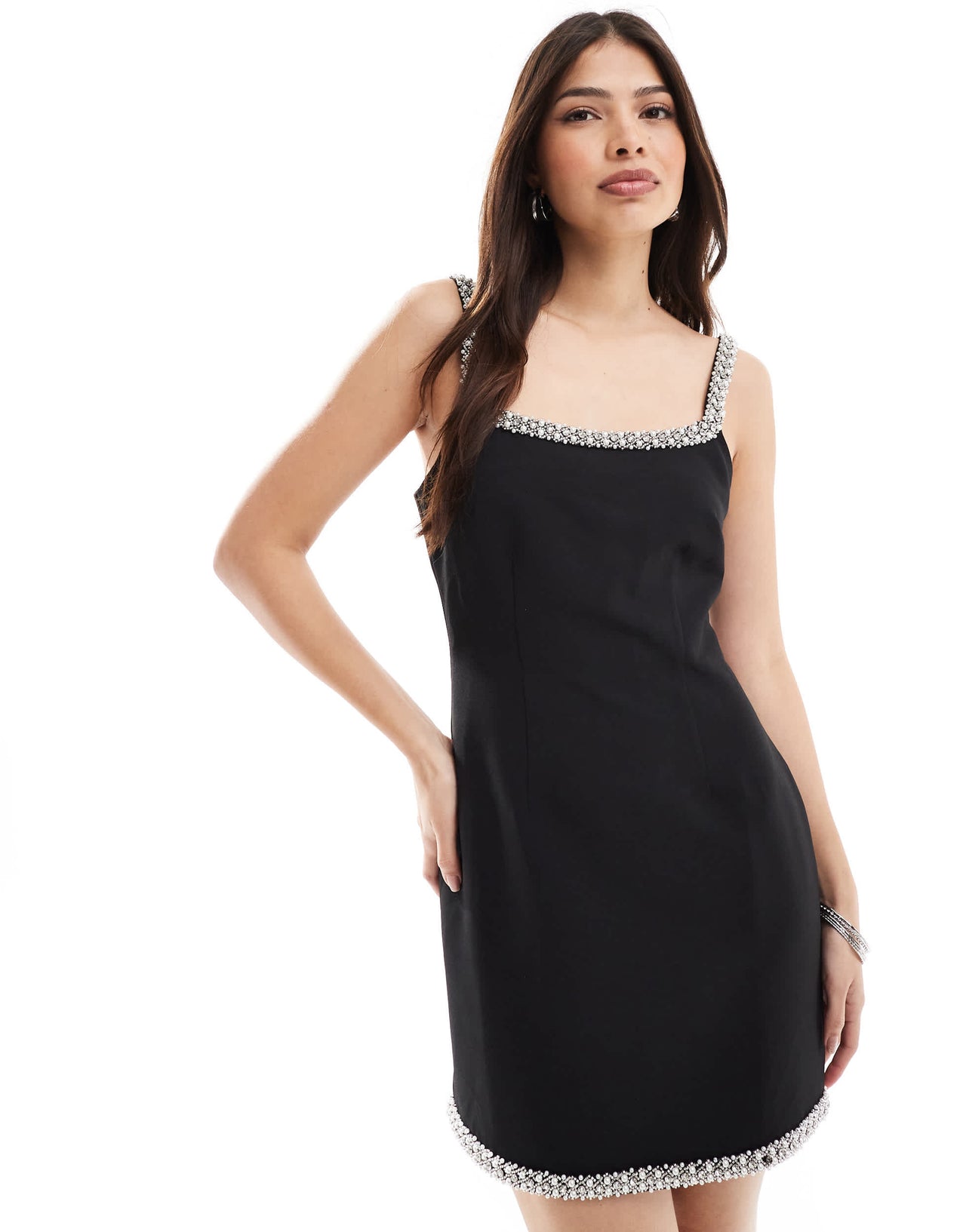 4th & Reckless pearl embellished trim tailored cami mini dress in black