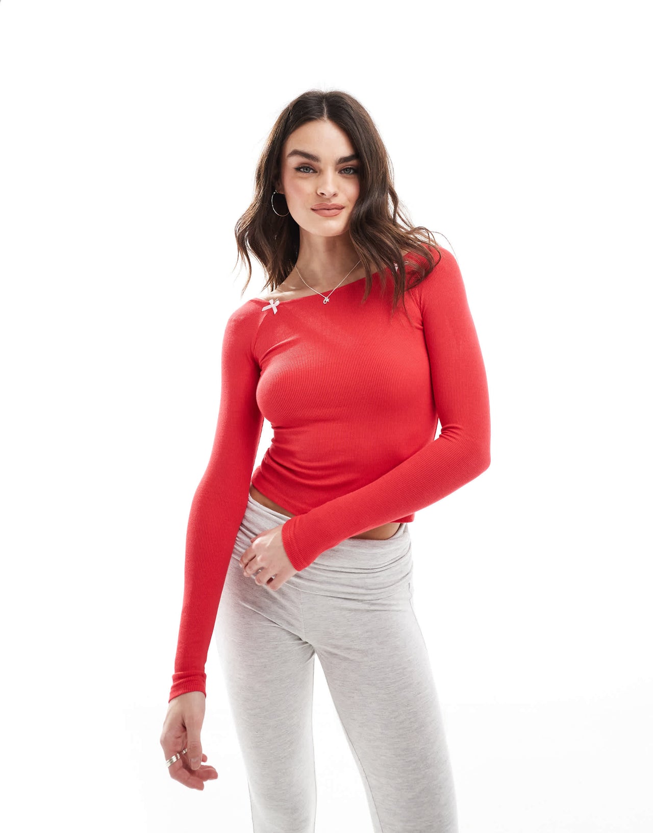 Cotton On lounge boat neck sleep top in red with bows