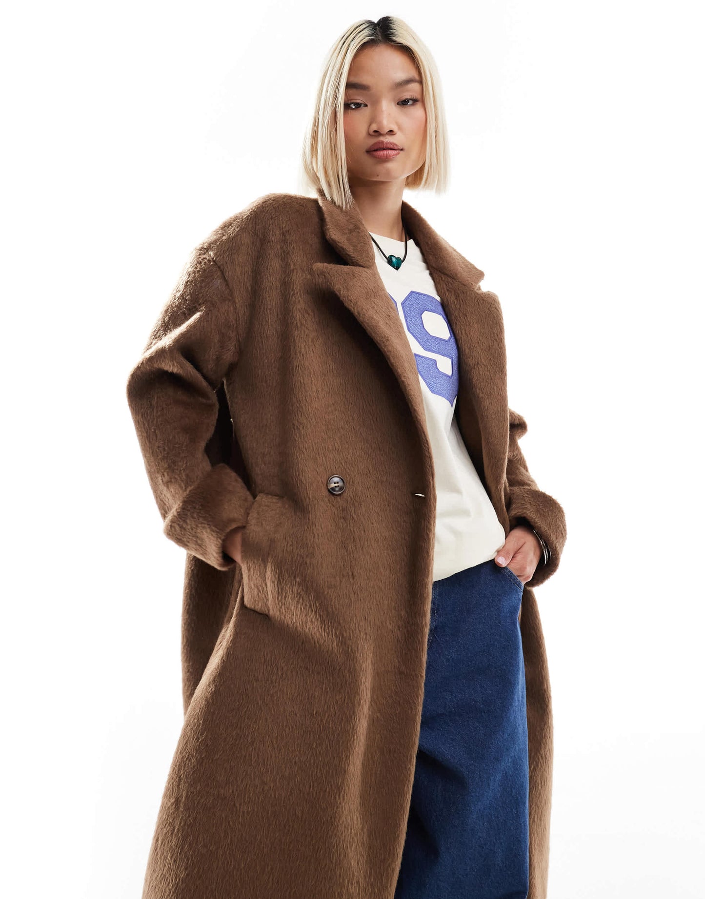 Native Youth oversized double breasted blazer coat in mushroom
