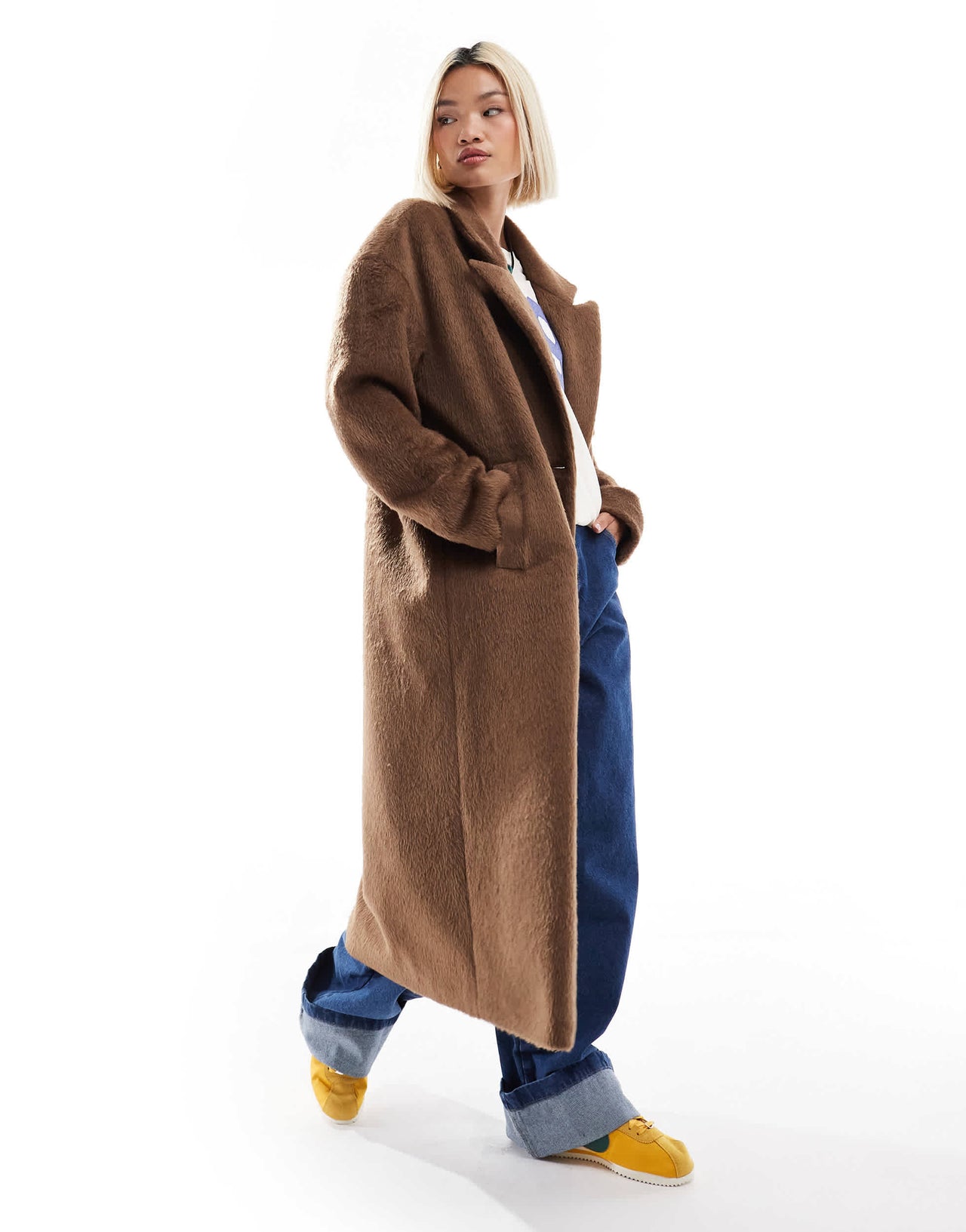 Native Youth oversized double breasted blazer coat in mushroom