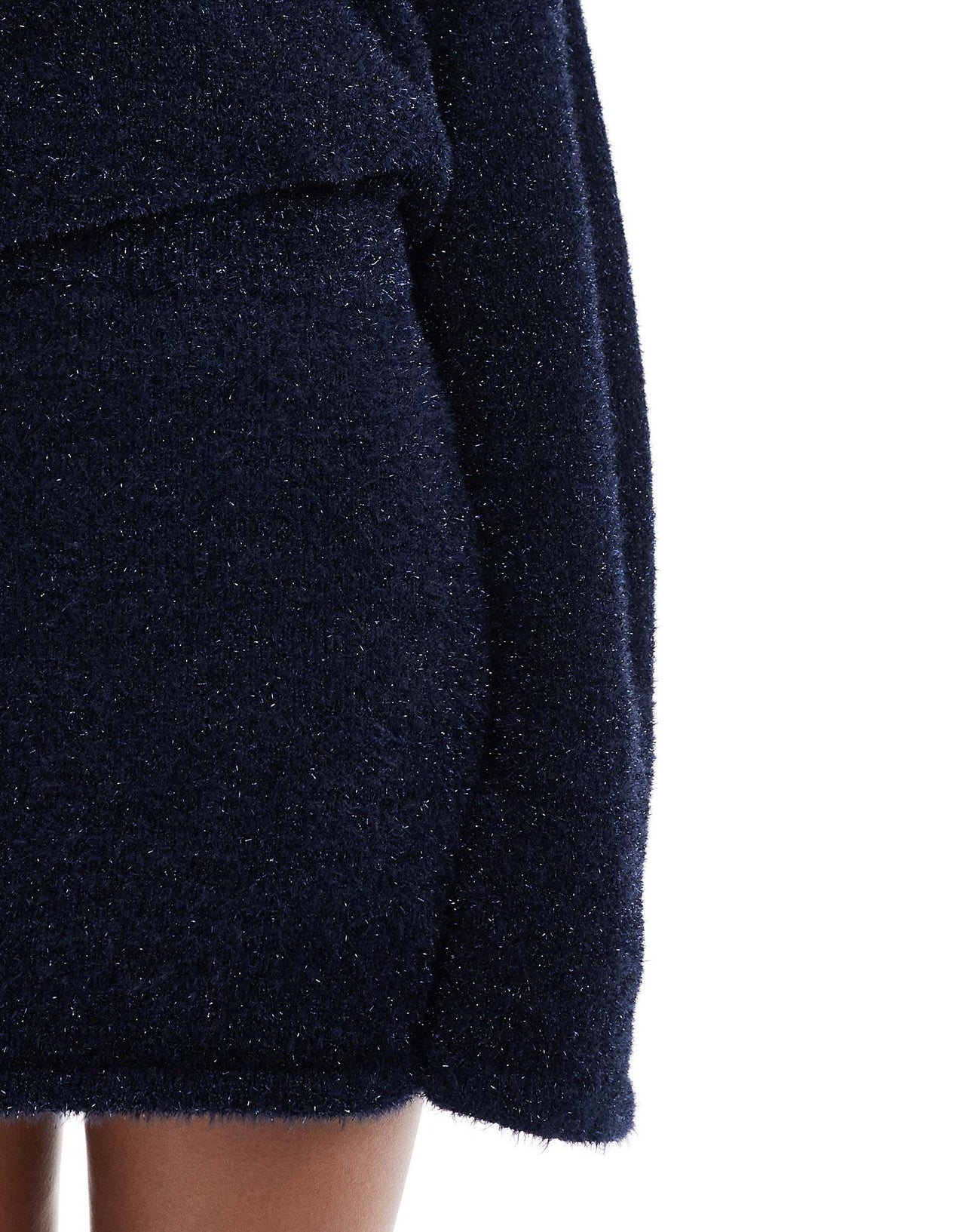 4th & Reckless metallic tinsel knit split mini skirt co-ord in navy