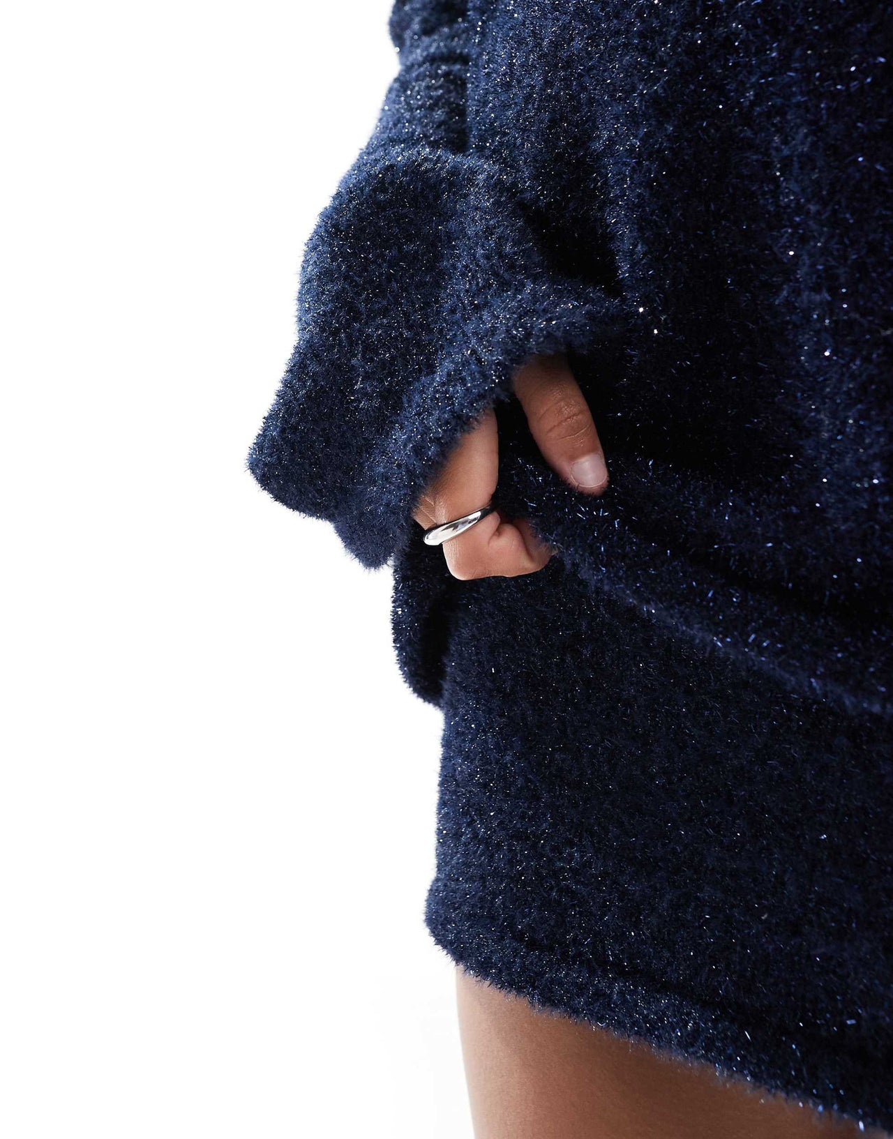 4th & Reckless metallic tinsel v neck jumper co-ord in navy