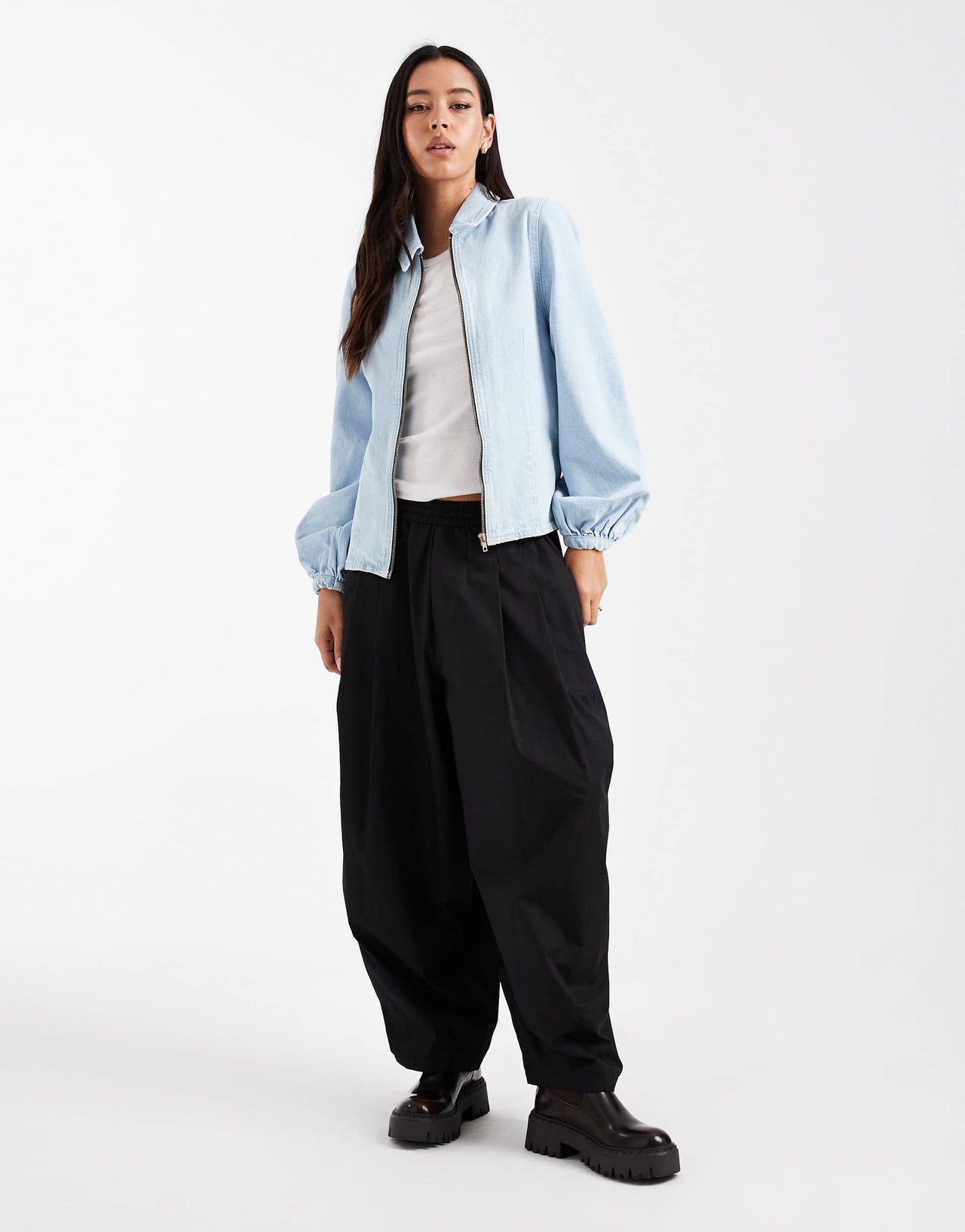 ASOS DESIGN denim dress with puff sleeves in indigo