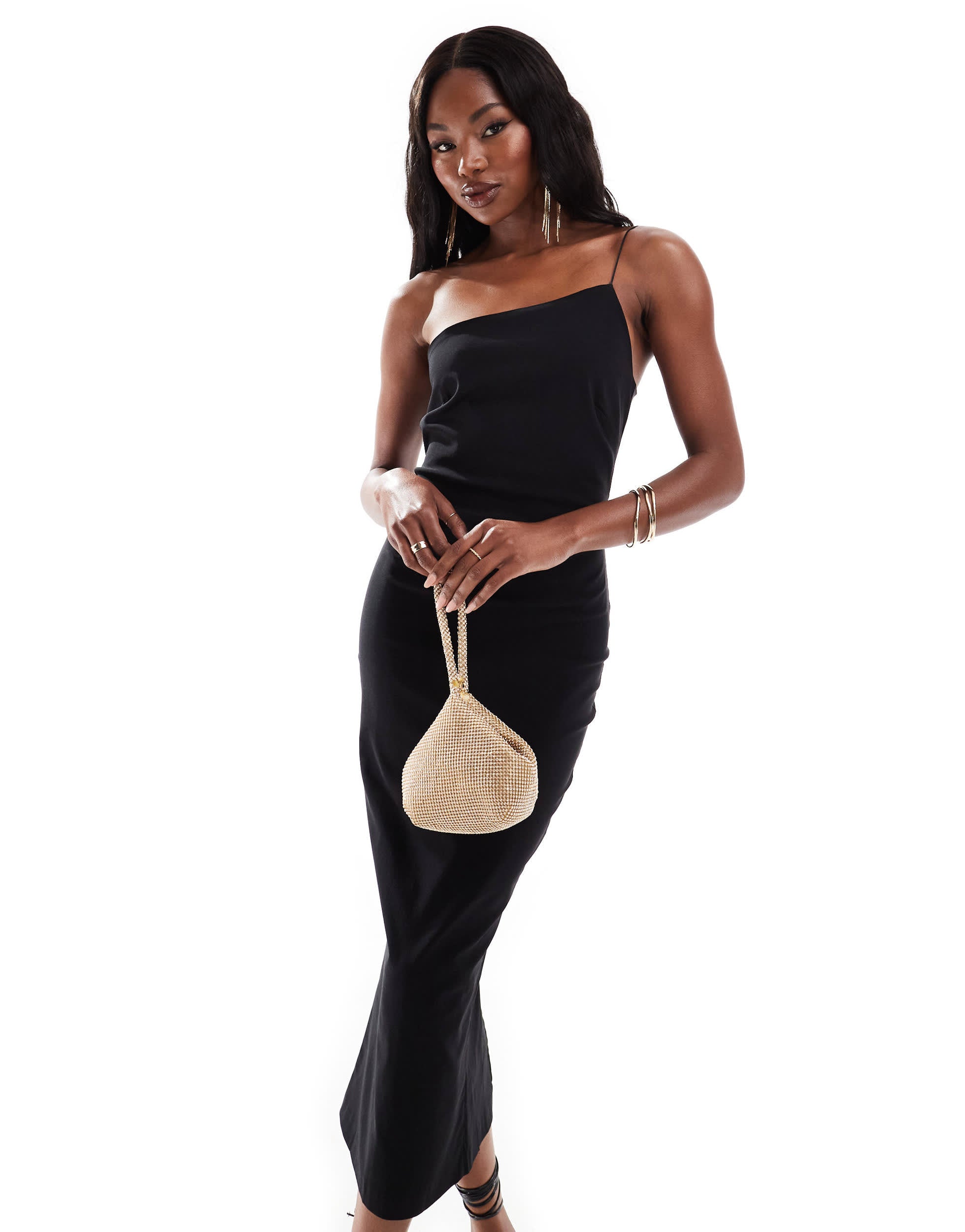 Vesper bengaline one shoulder bodycon midaxi dress in black