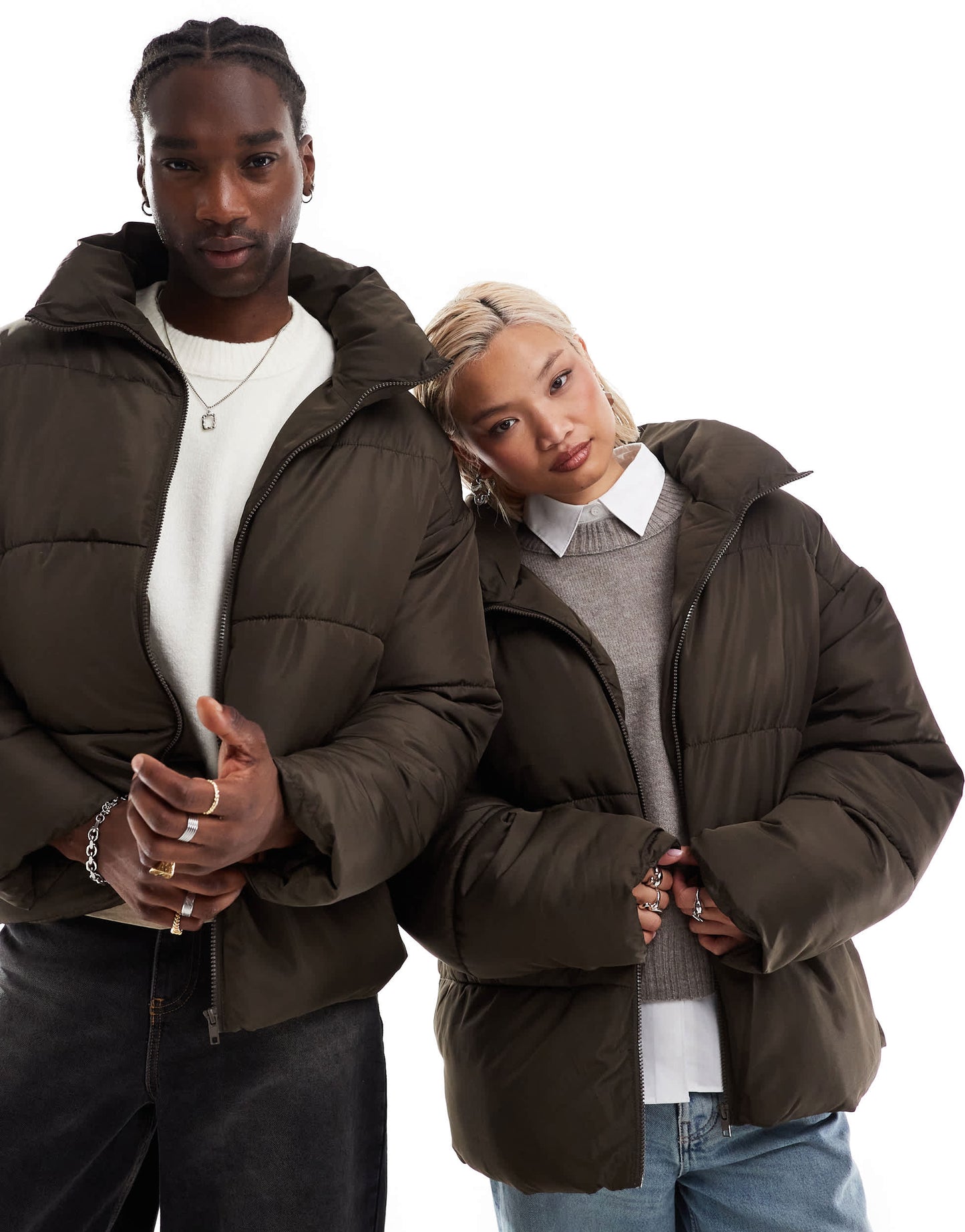 COLLUSION unisex puffer jacket in Brown
