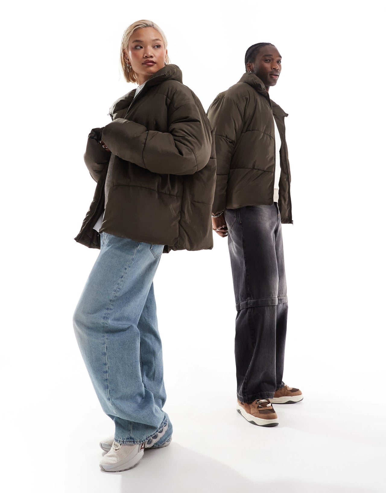 COLLUSION unisex puffer jacket in Brown