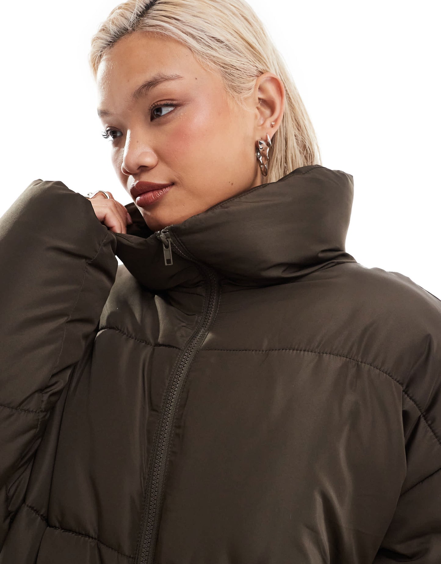 COLLUSION unisex puffer jacket in Brown