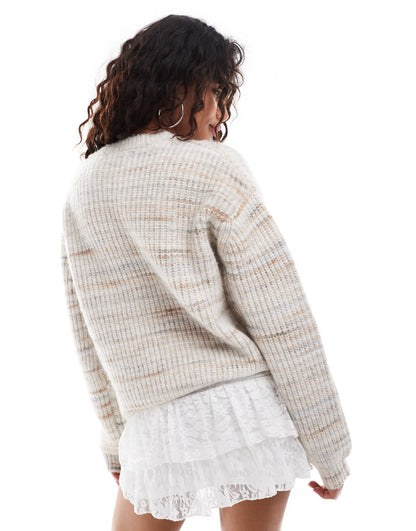 Motel karu brushed round neck chunky knit jumper in neutral