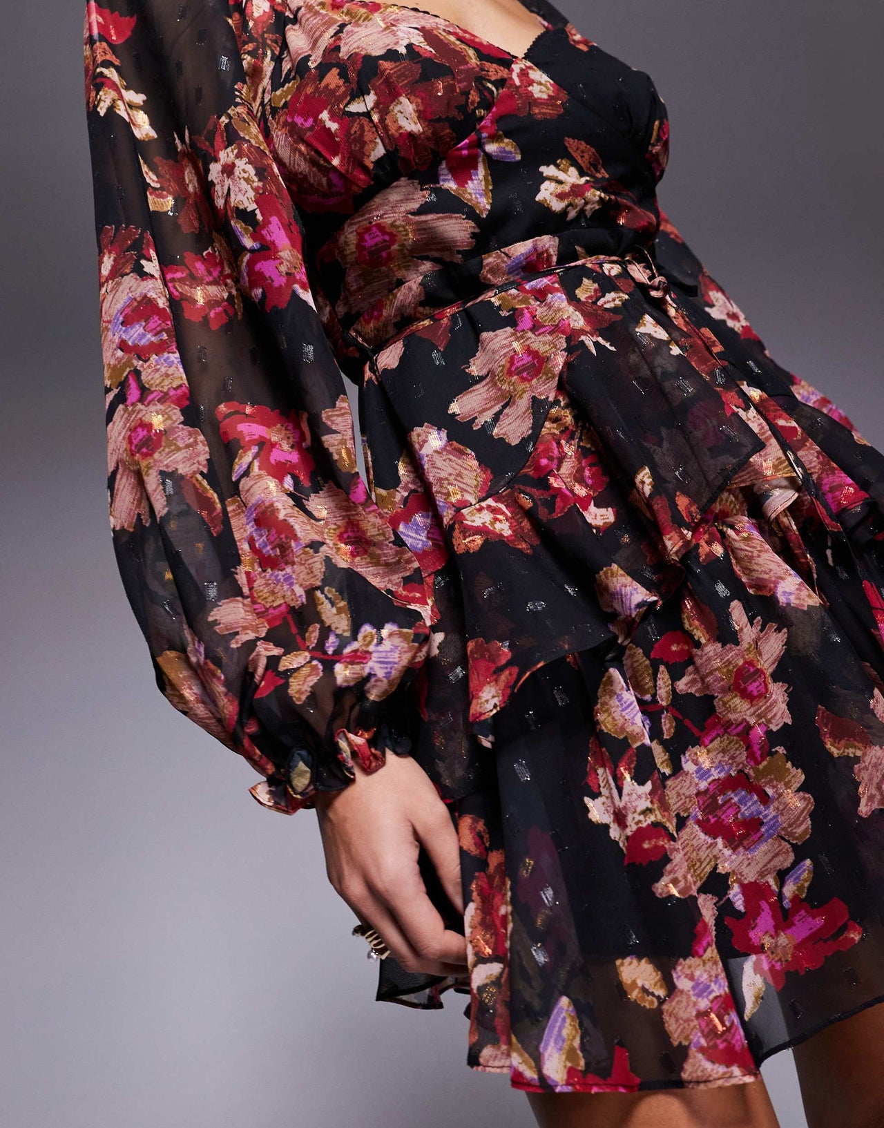 Lulus balloon sleeve mini dress in black floral