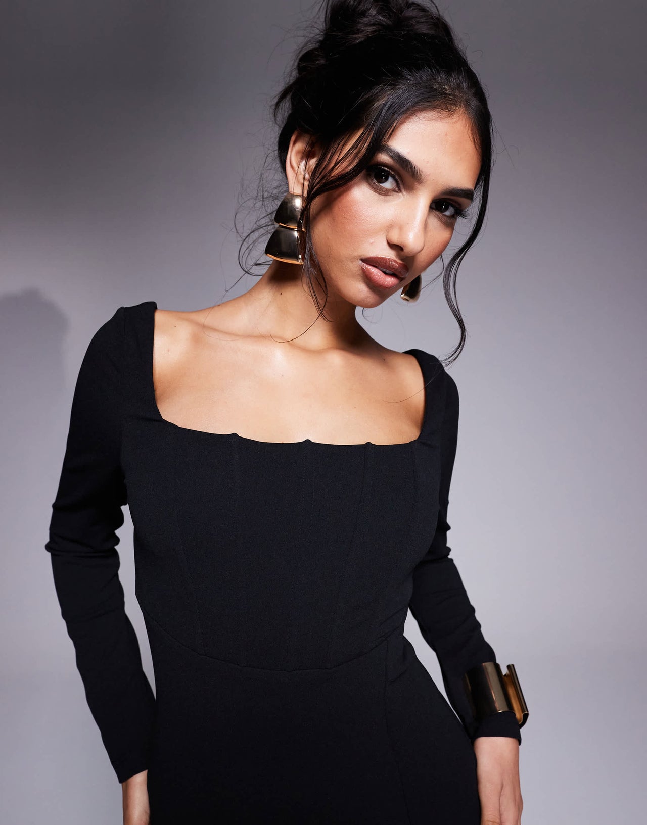 Lulus square neck split maxi dress in black