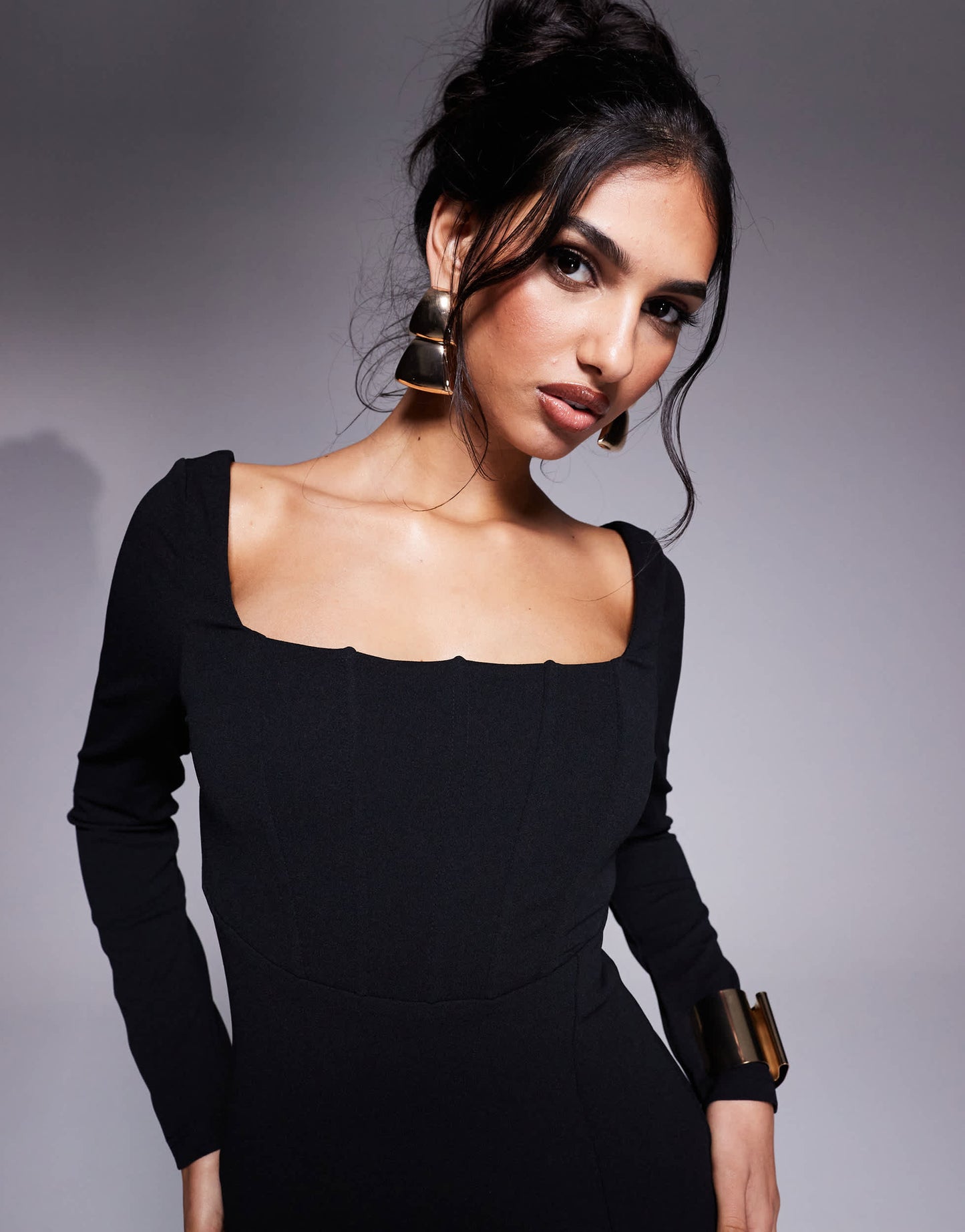 Lulus square neck split maxi dress in black