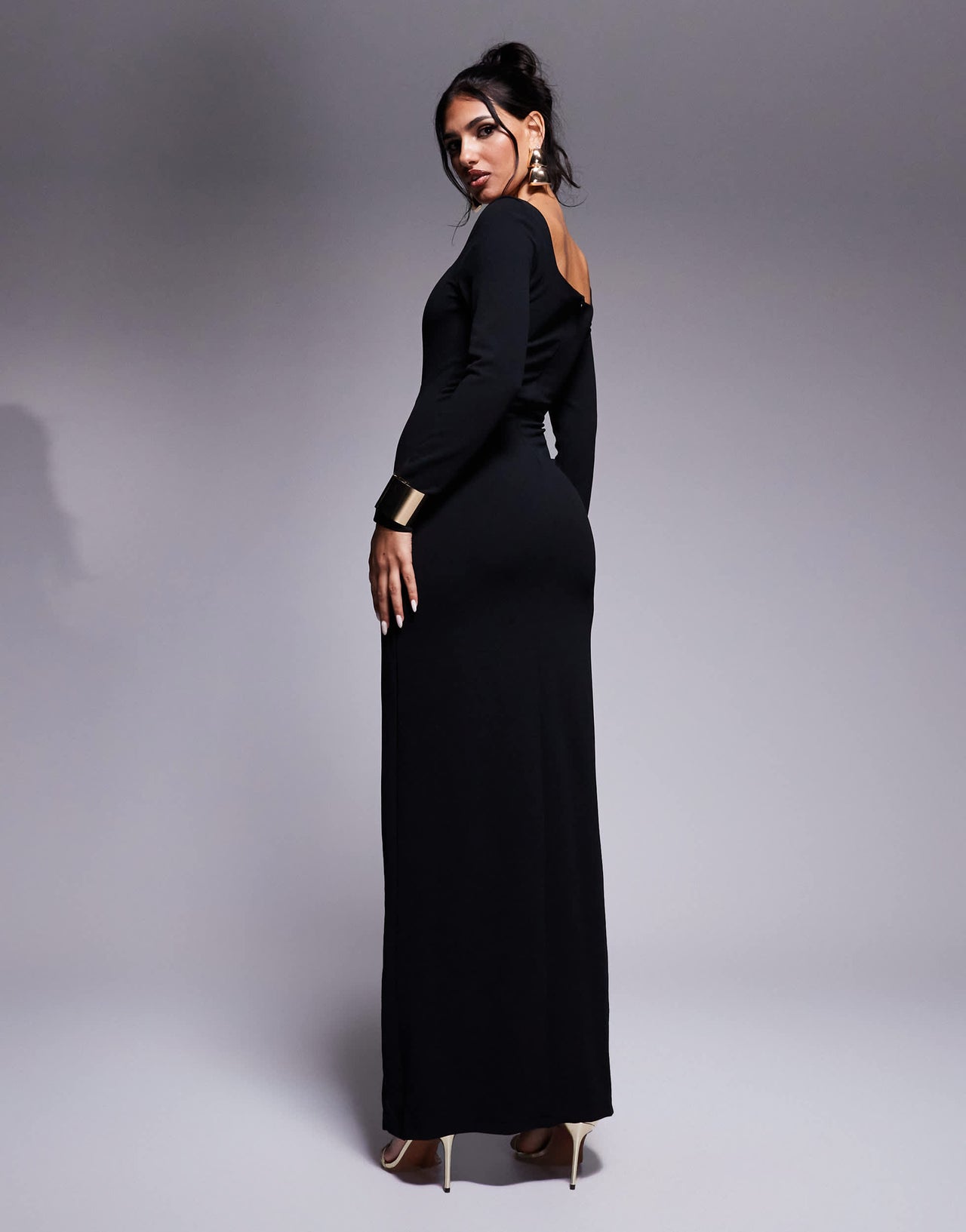 Lulus square neck split maxi dress in black