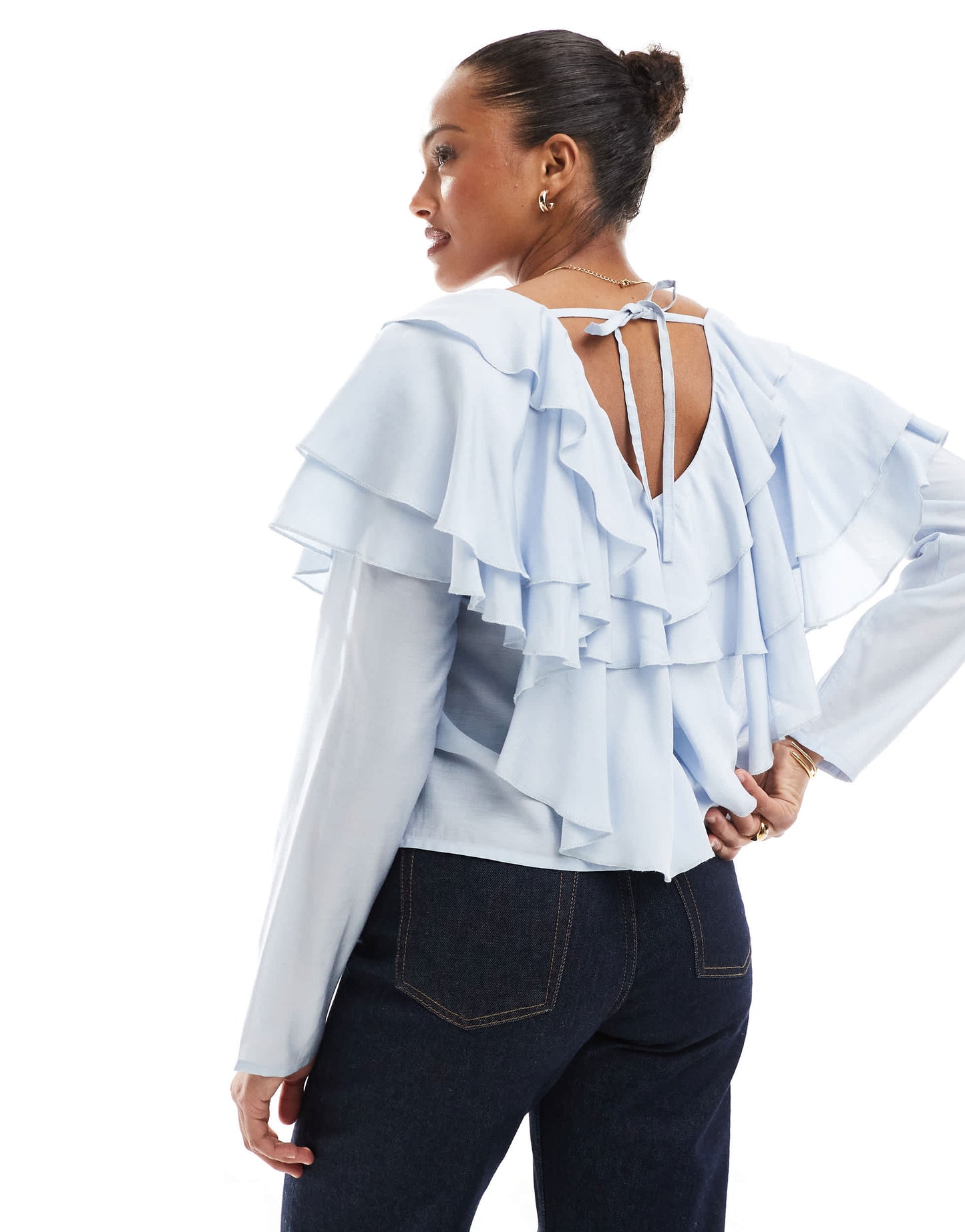 ASOS DESIGN v neck extreme ruffle blouse in blue