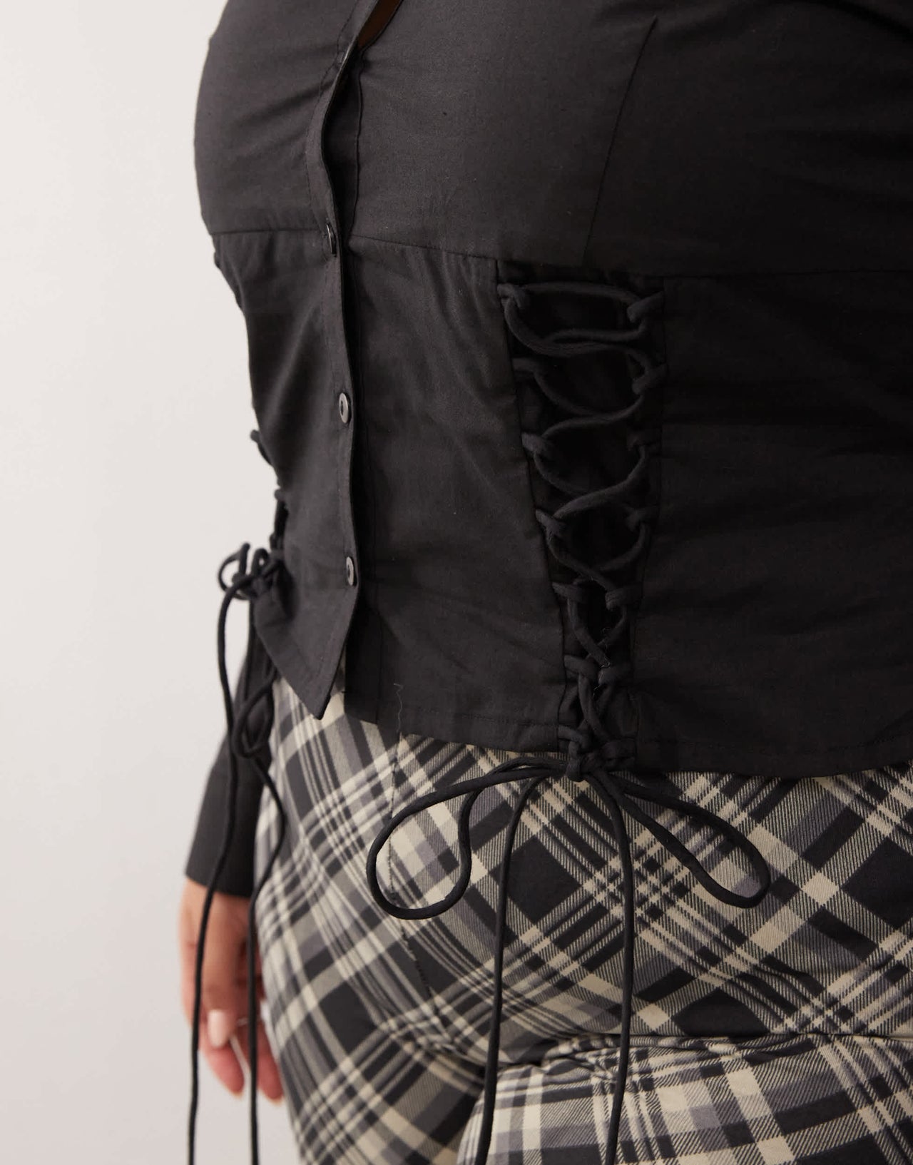 COLLUSION Plus fitted corset shirt with long sleeve in black