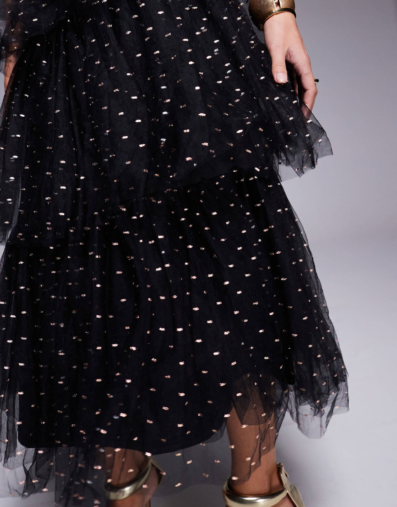 Lulus tiered midaxi dress in black spot