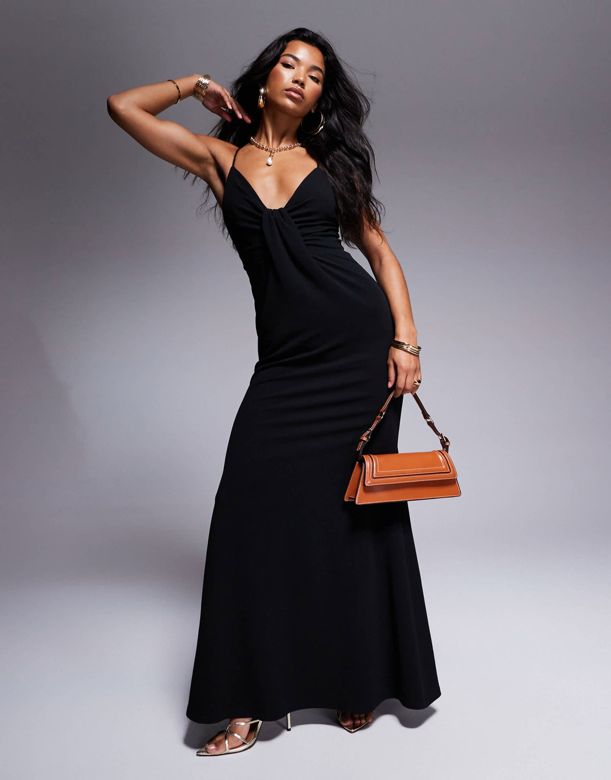 Lulus plunge cami maxi dress in black