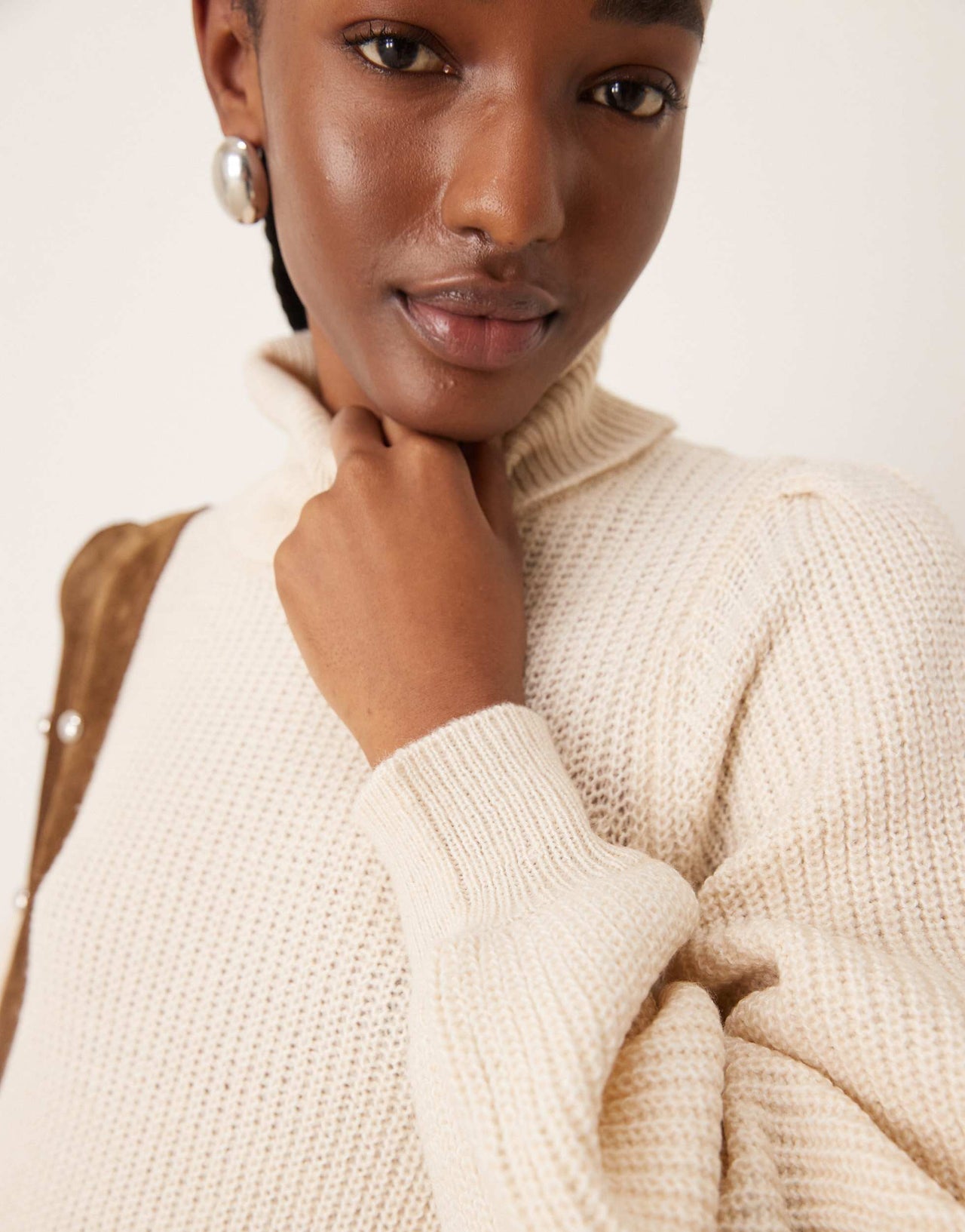 YAS roll neck long sleeve knit dress in birch