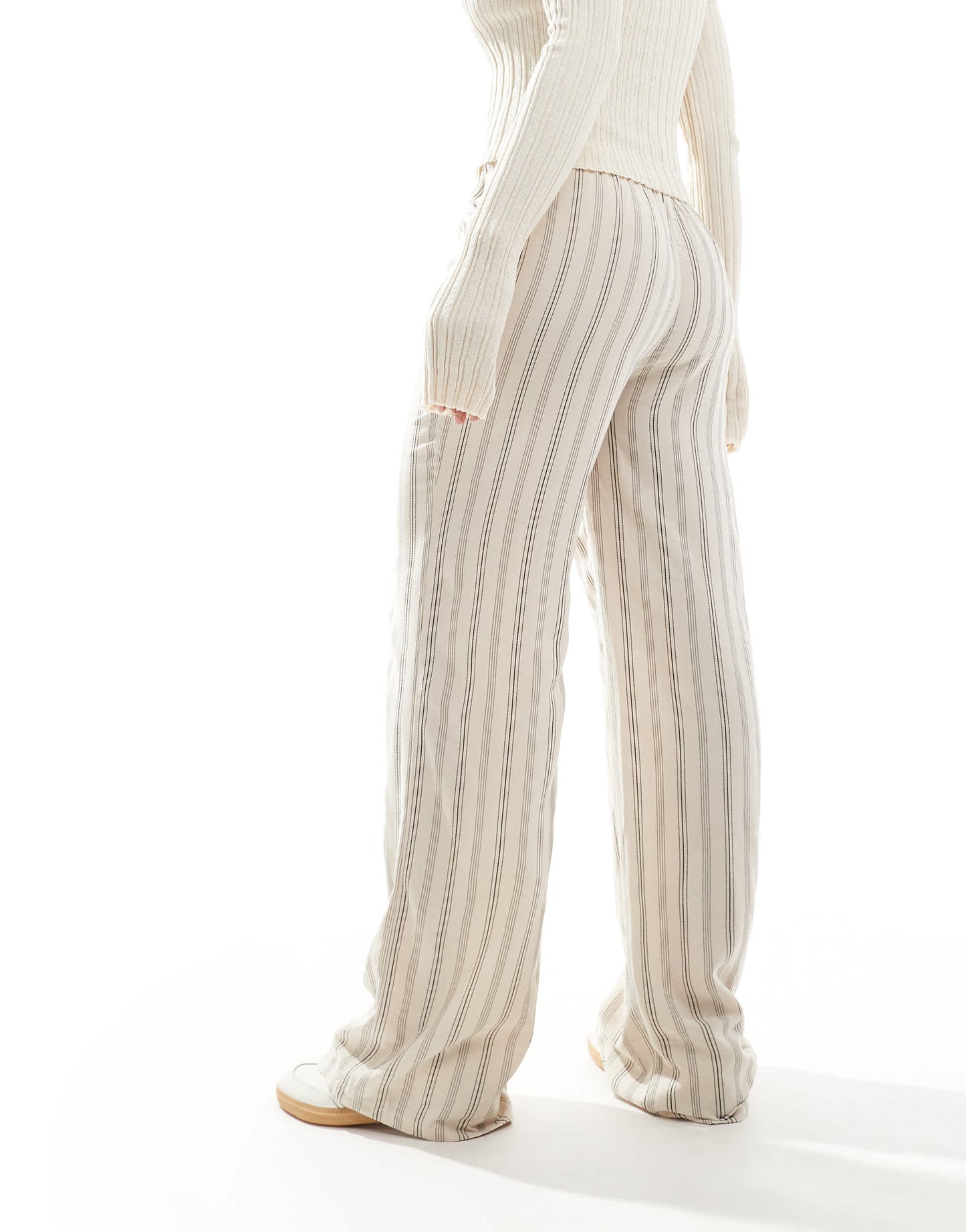 Pull&Bear striped wide leg trousers in ecru