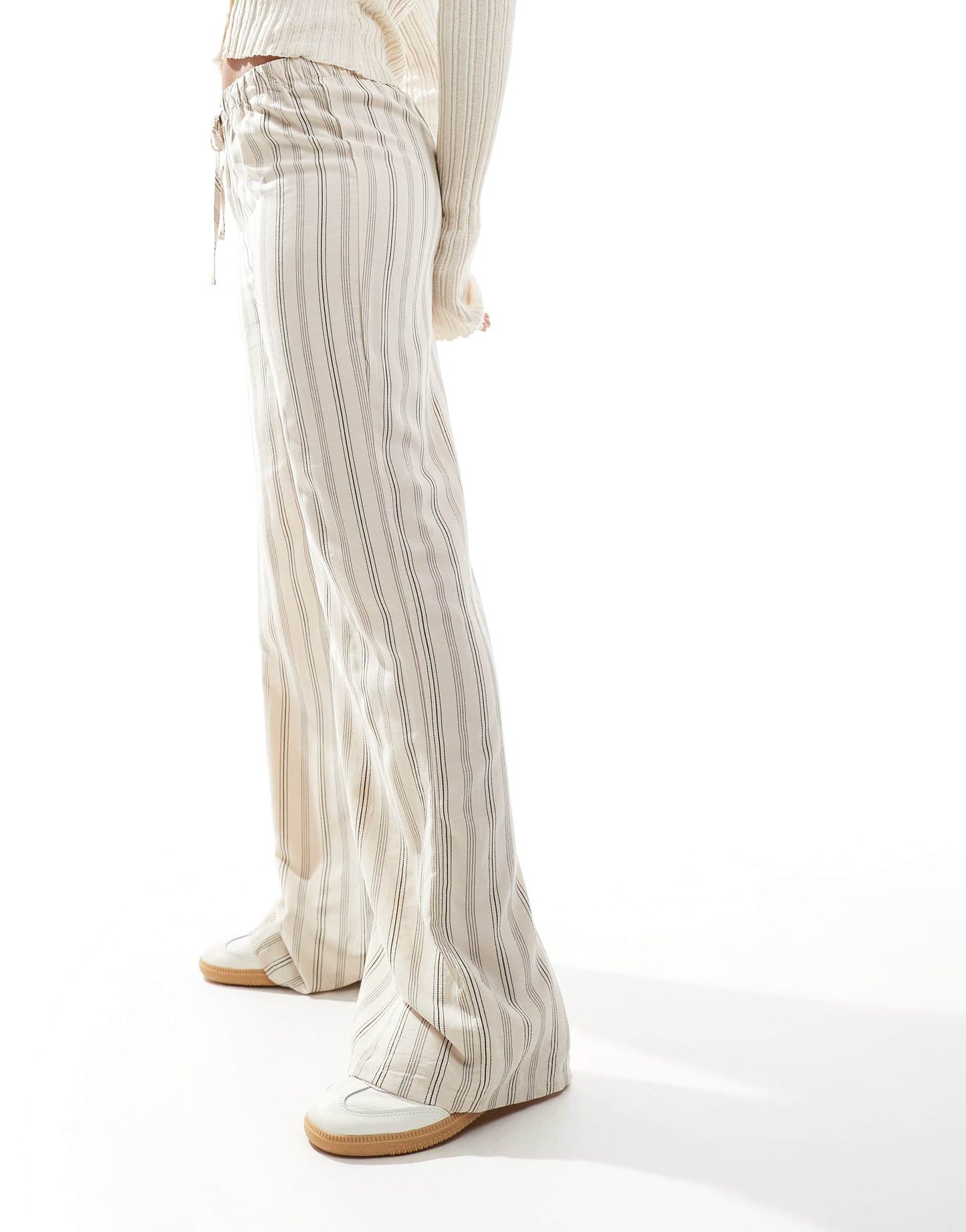 Pull&Bear striped wide leg trousers in ecru
