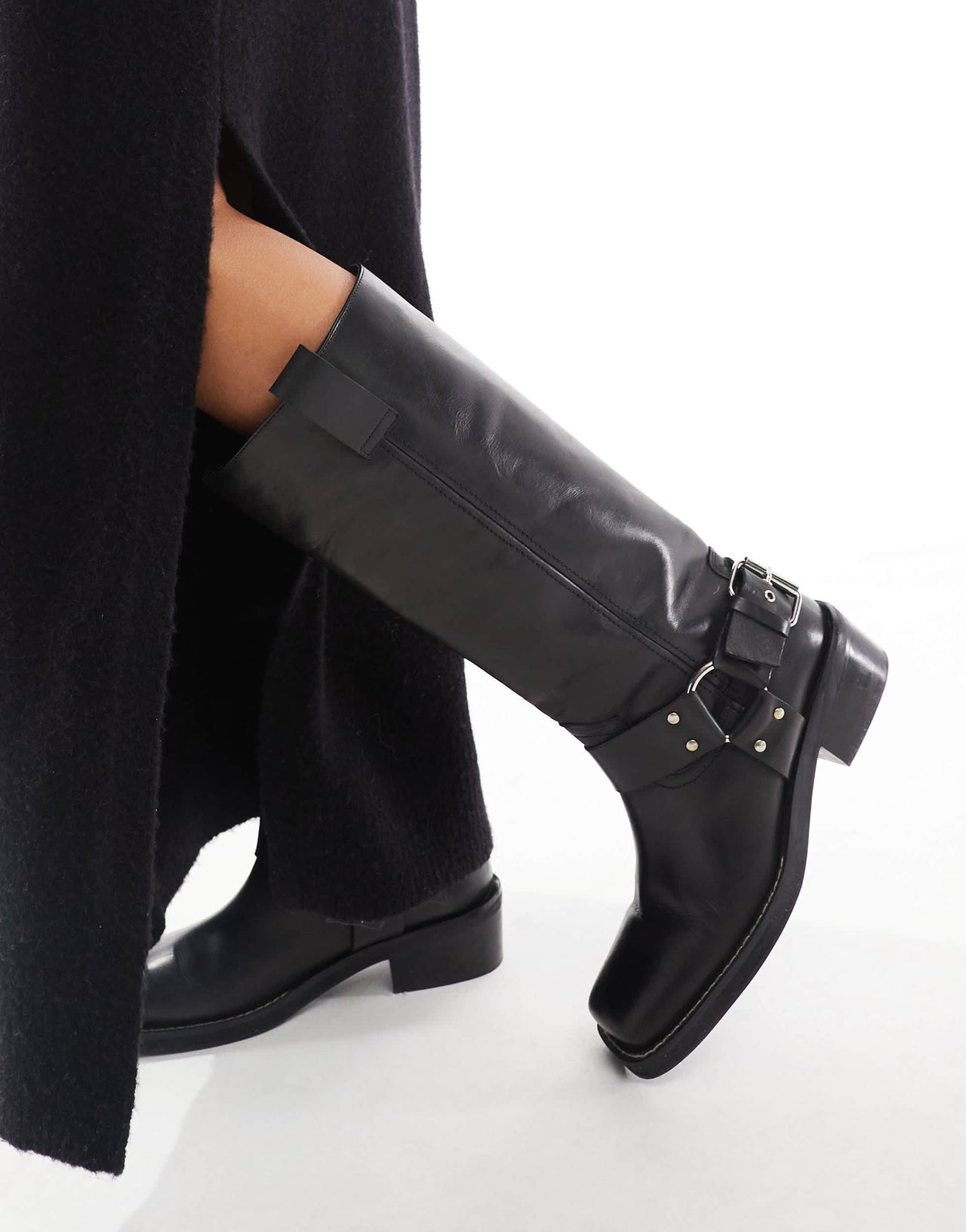 Weekday Malena bardot knitted maxi dress with side split in black exclusive to ASOS