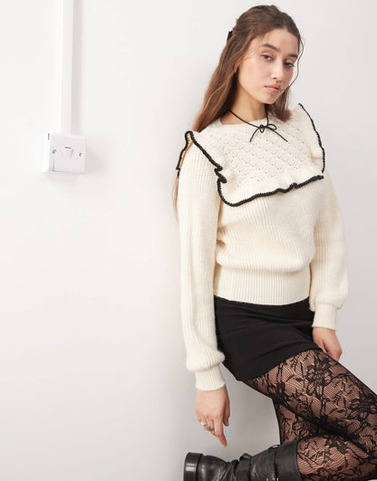 Miss Selfridge jumper with frill detail in cream