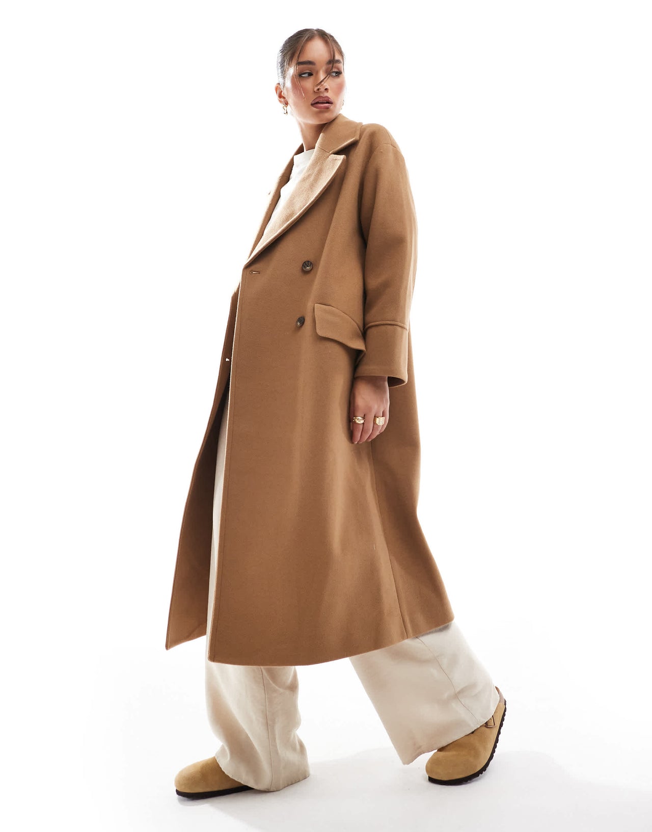 Stradivarius oversized soft touch coat in camel