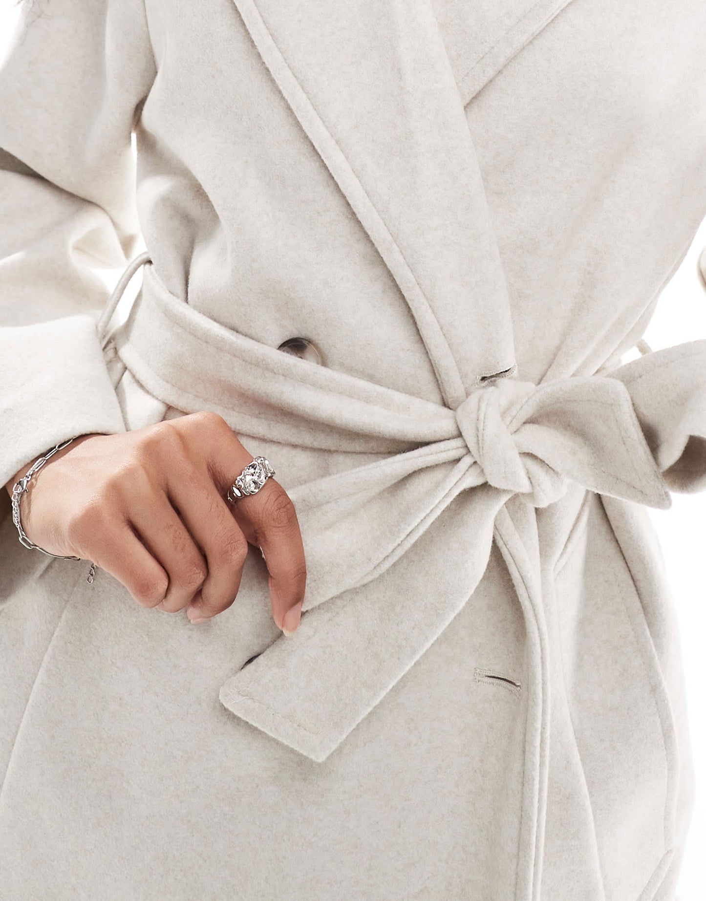 Stradivarius wool look jacket with tie detail in ecru