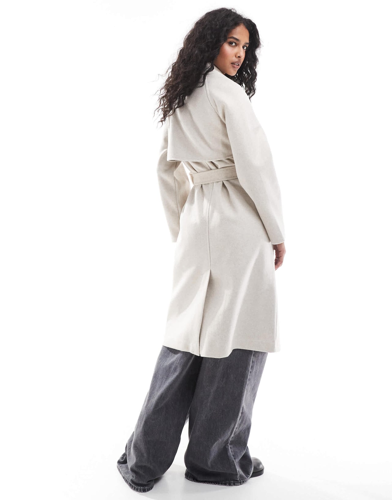 Stradivarius wool look jacket with tie detail in ecru