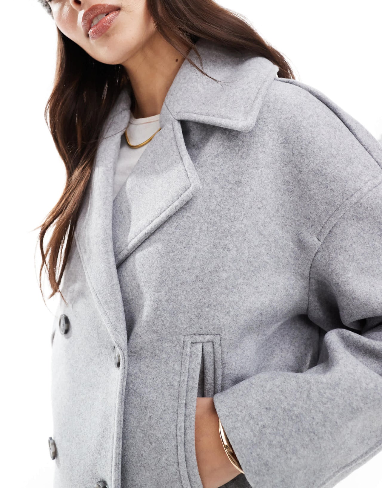 Stradivarius button down wool look jacket in grey