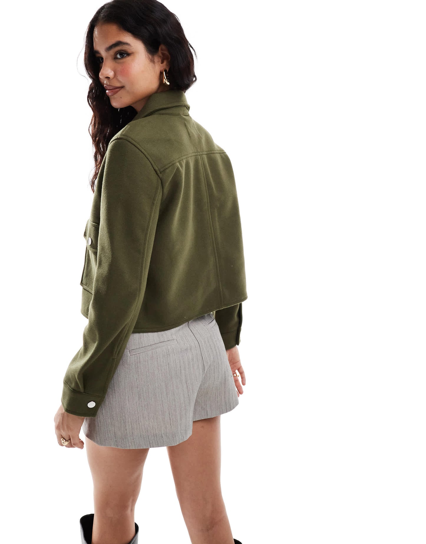 Stradivarius boxy wool look jacket in green