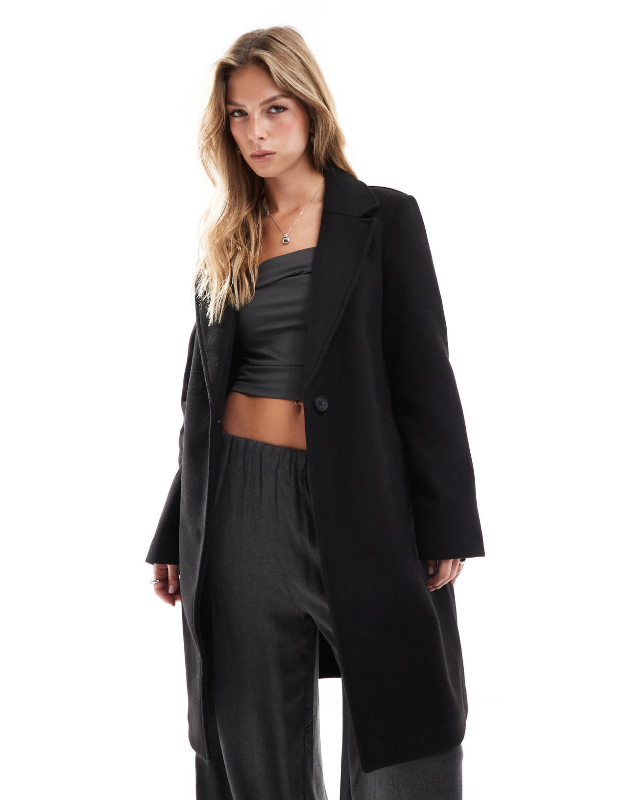 Stradivarius wool look jacket in black