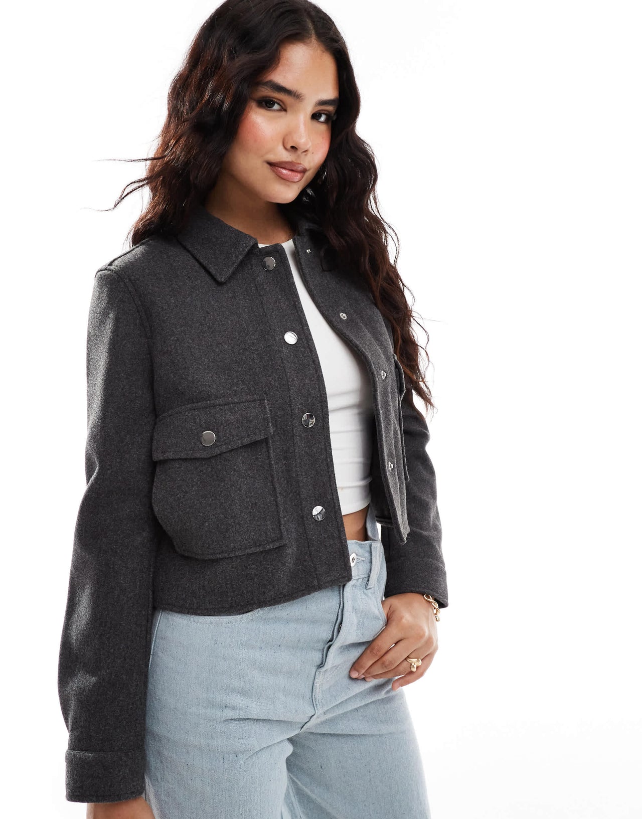 Stradivarius boxy wool look jacket in grey