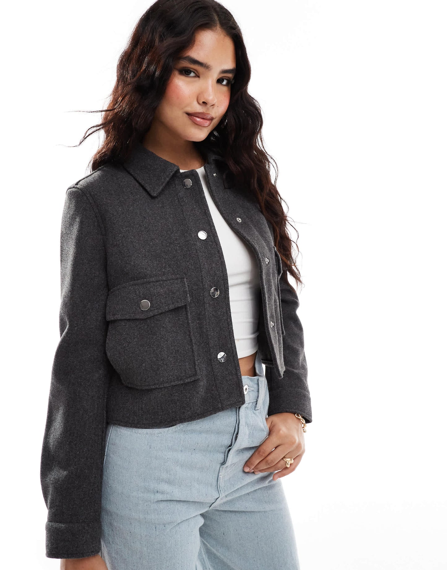 Stradivarius boxy wool look jacket in grey