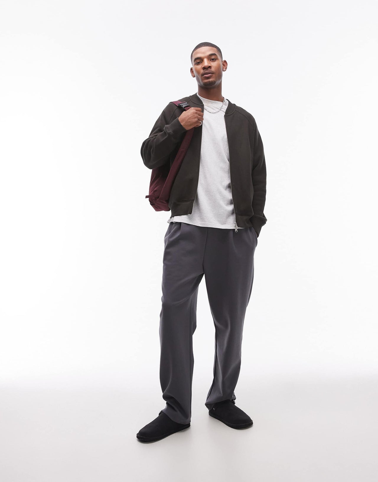 ARKET jersey sweat zip front cardigan in dark green